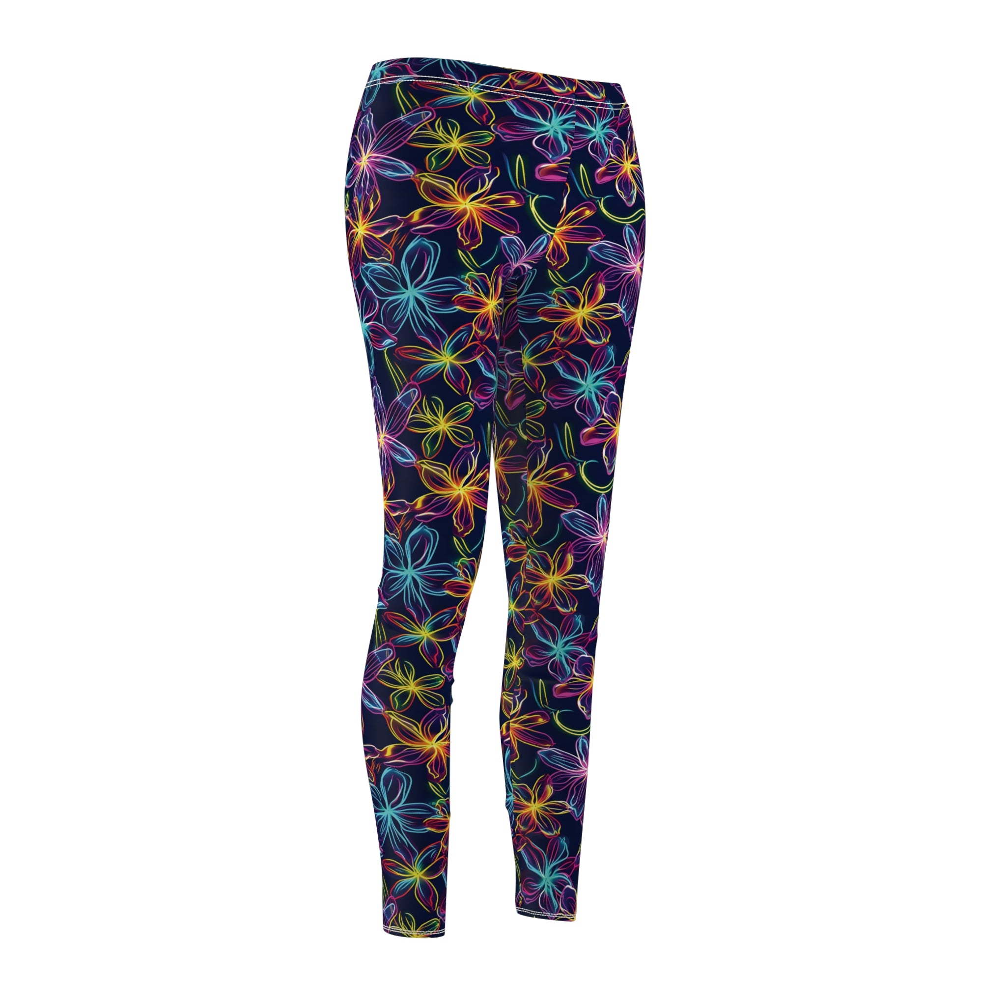 Women's Casual Leggings - Bright Neon Flowers