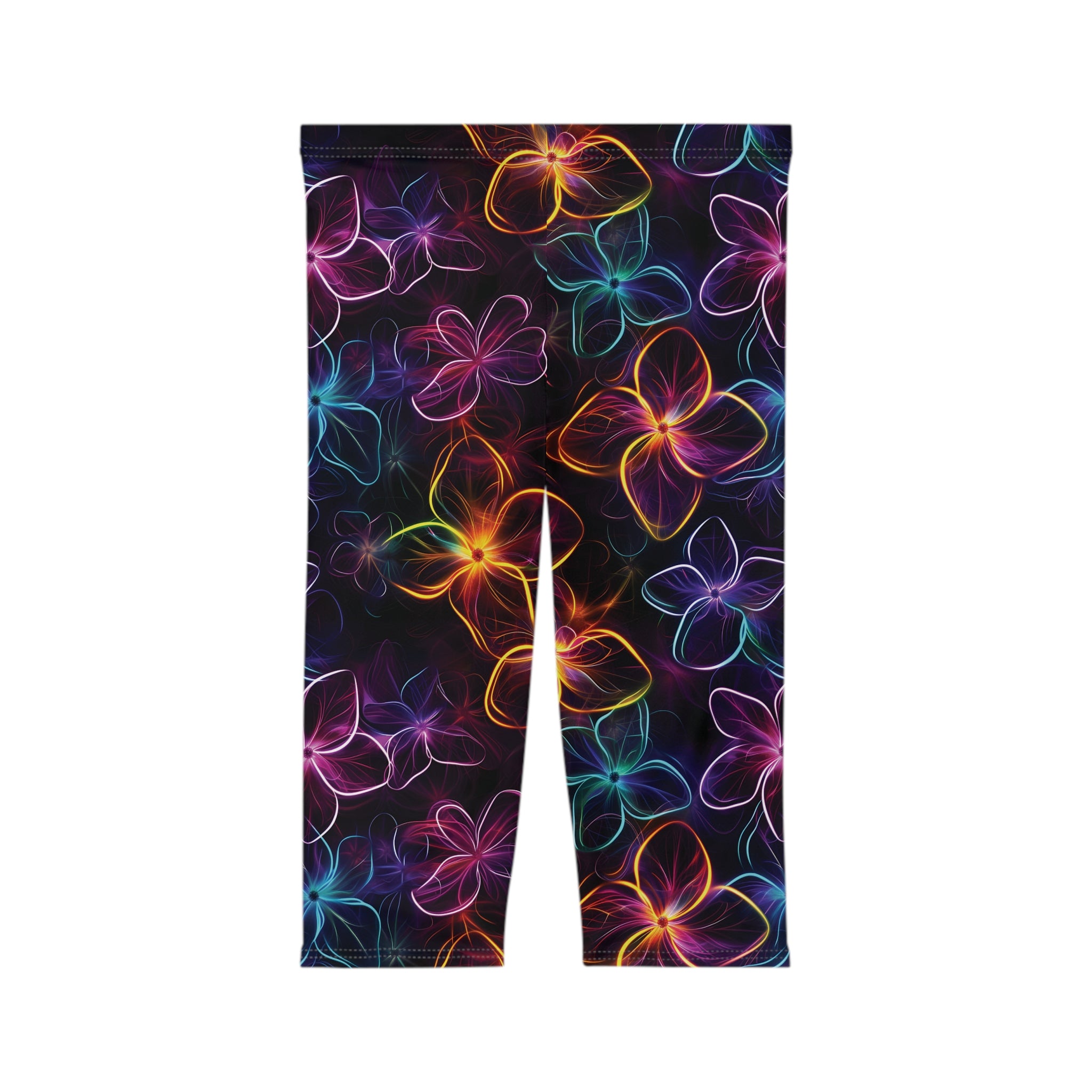 Womens Capri Leggings - Neon Flowers