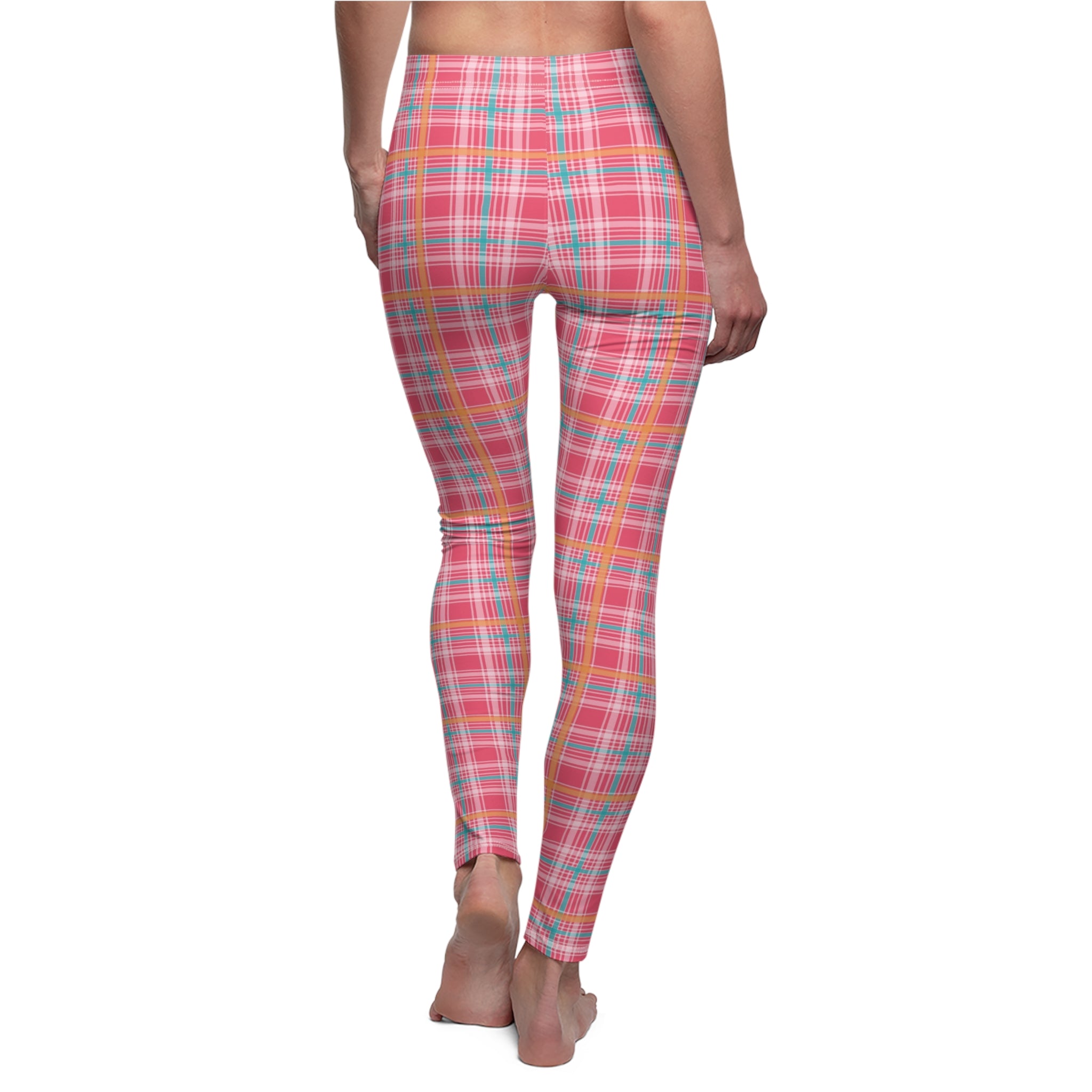 Women's Casual Leggings - Pink Pastel Plaid