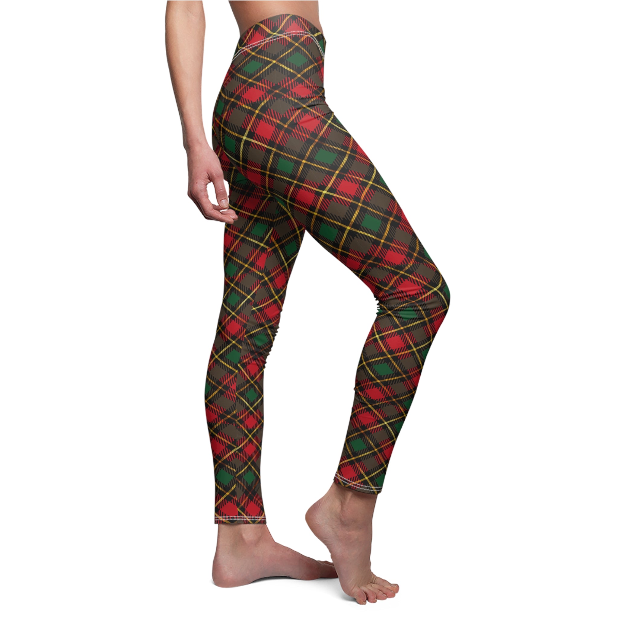 Festive Holiday Leggings - Red, Green and Gold Plaid