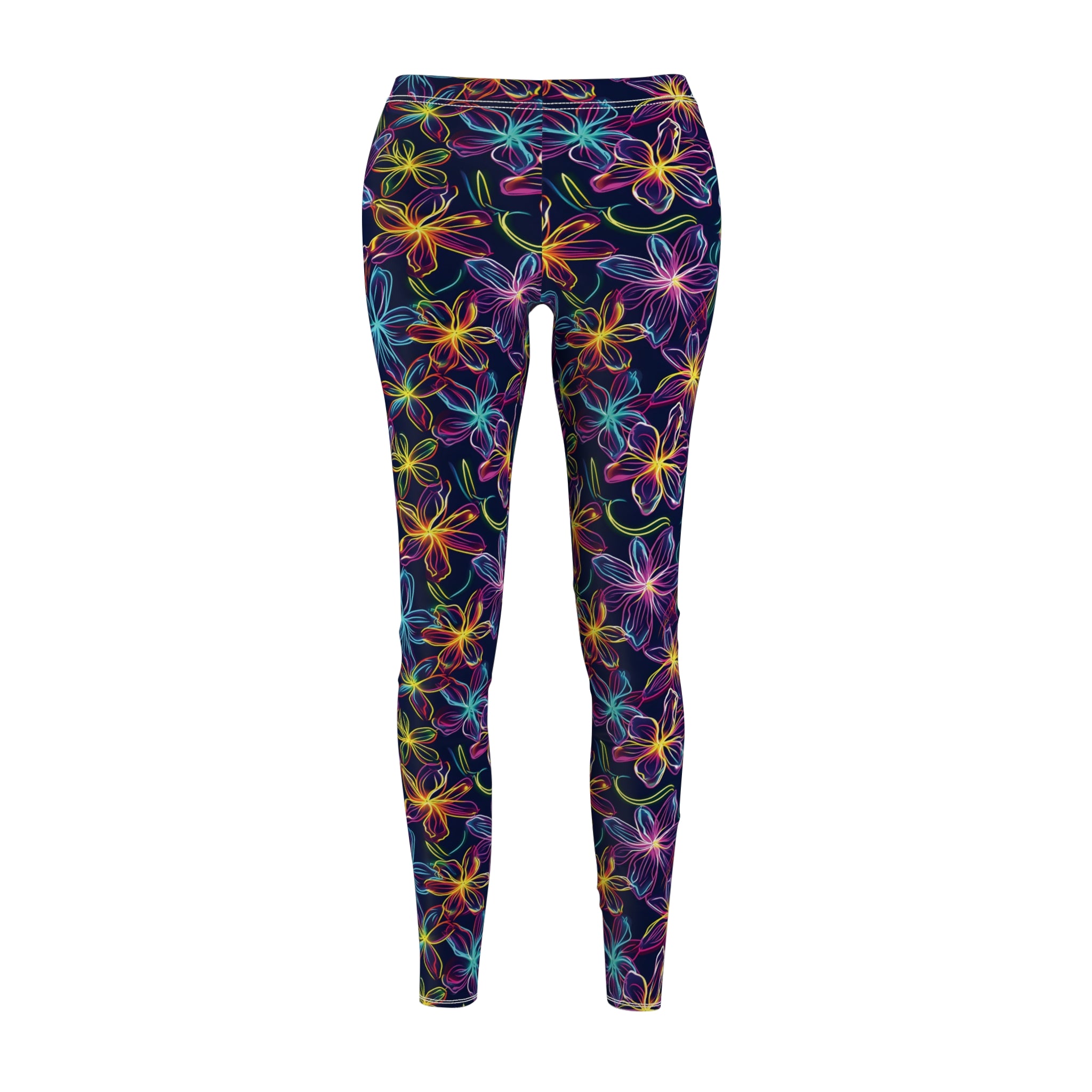 Women's Casual Leggings - Bright Neon Flowers