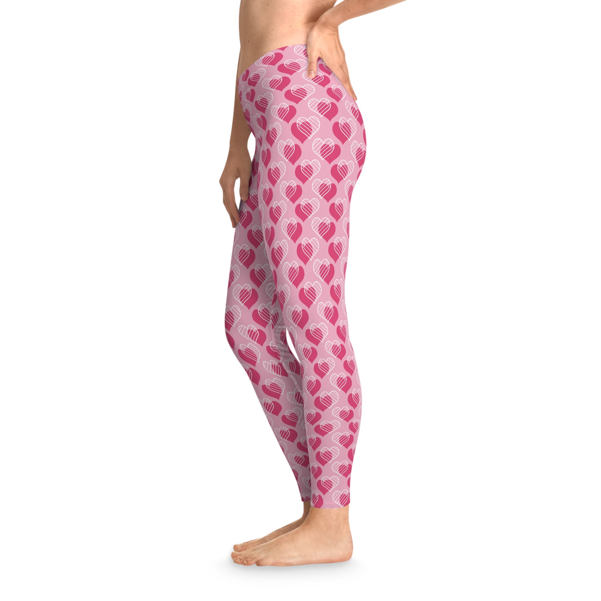 Women's Stretchy Leggings - Pink and Red Hearts