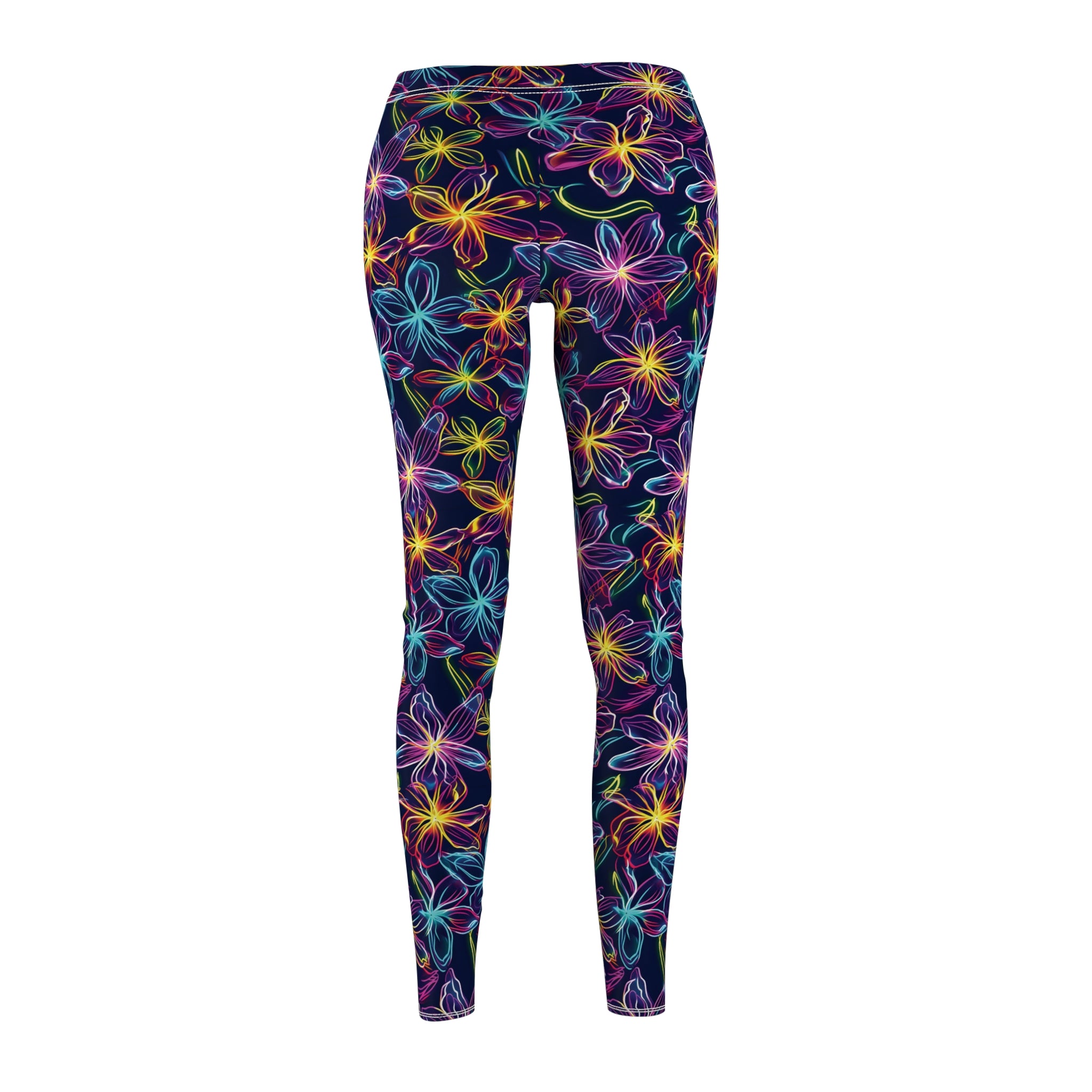 Women's Casual Leggings - Bright Neon Flowers