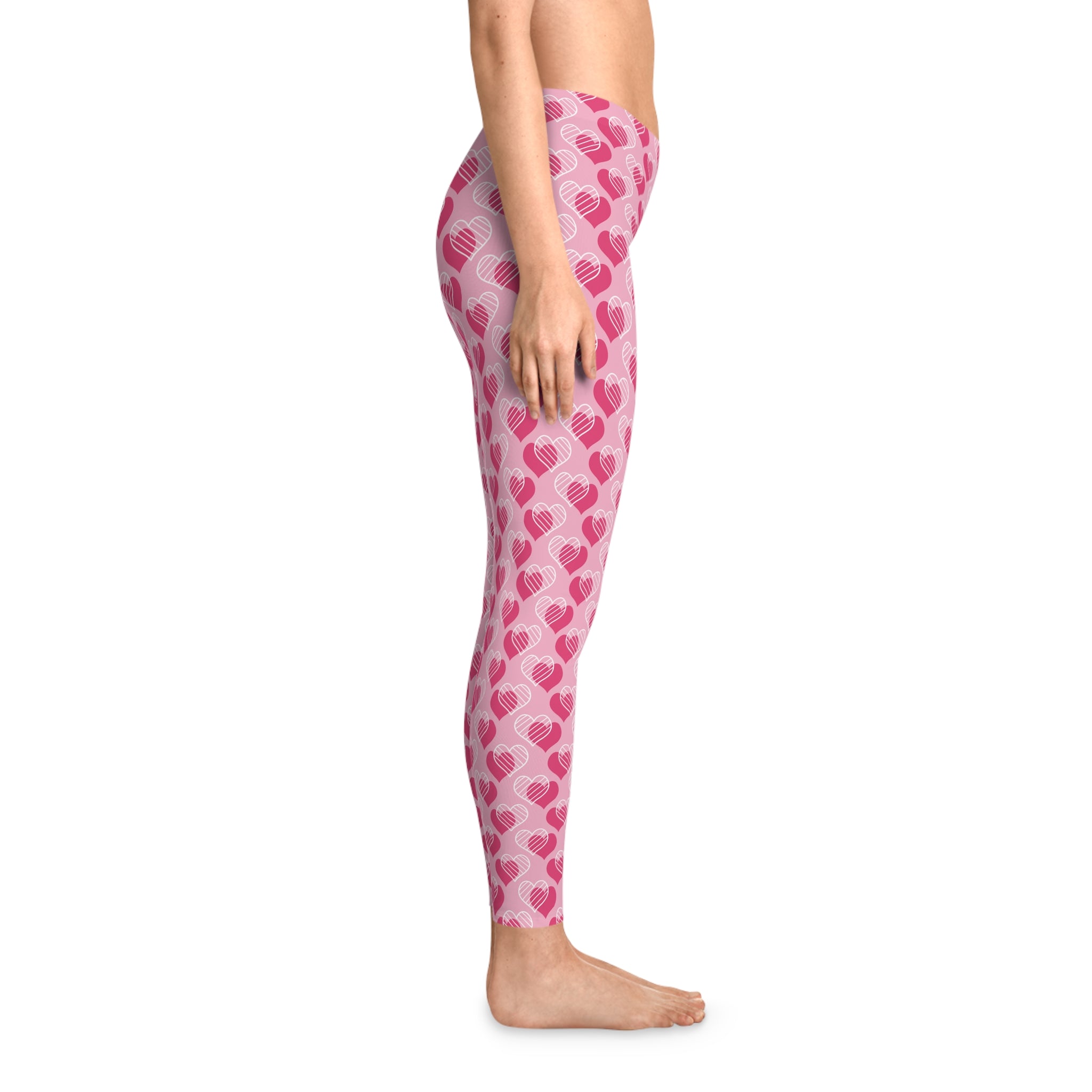 Women's Stretchy Leggings - Pink and Red Hearts