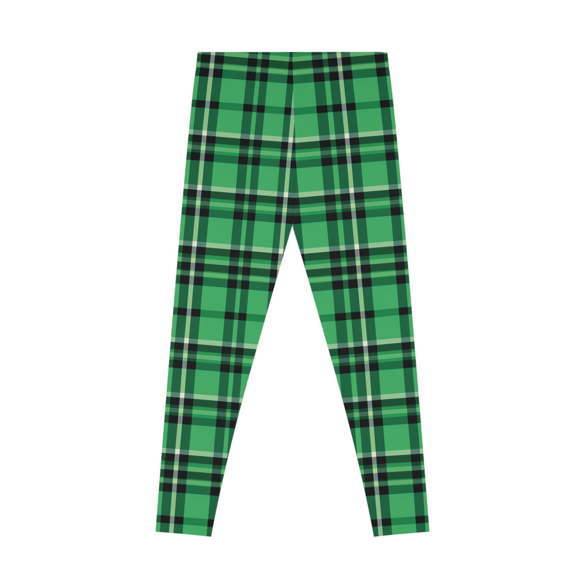 Women's Stretchy Leggings - Green and Black Plaid