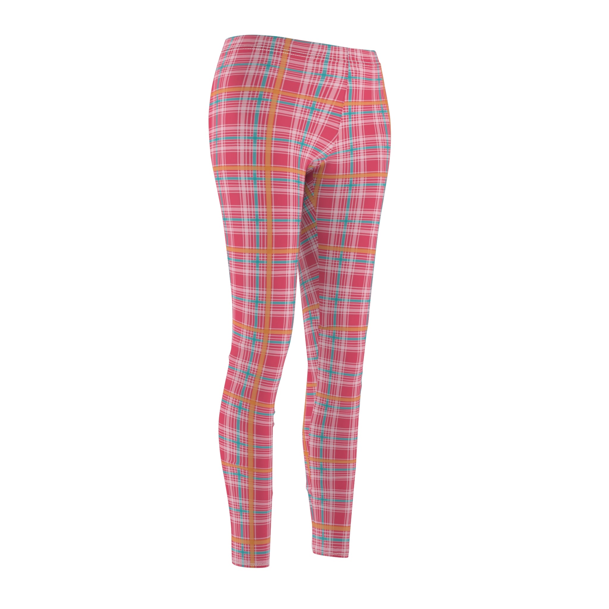 Women's Casual Leggings - Pink Pastel Plaid
