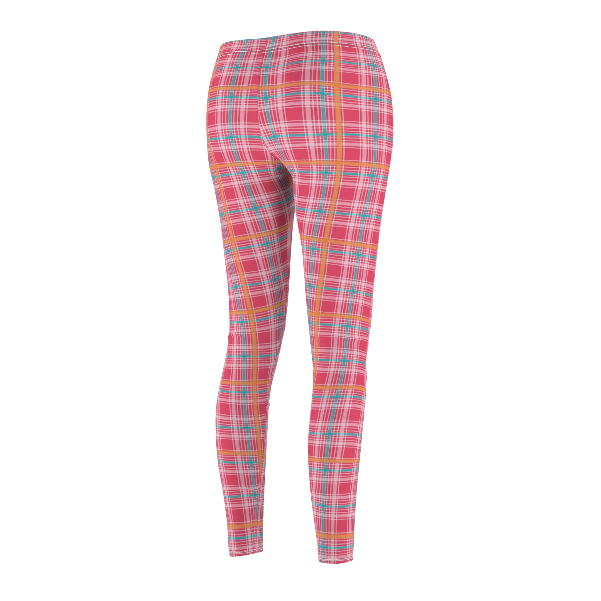 Women's Casual Leggings - Pink Pastel Plaid