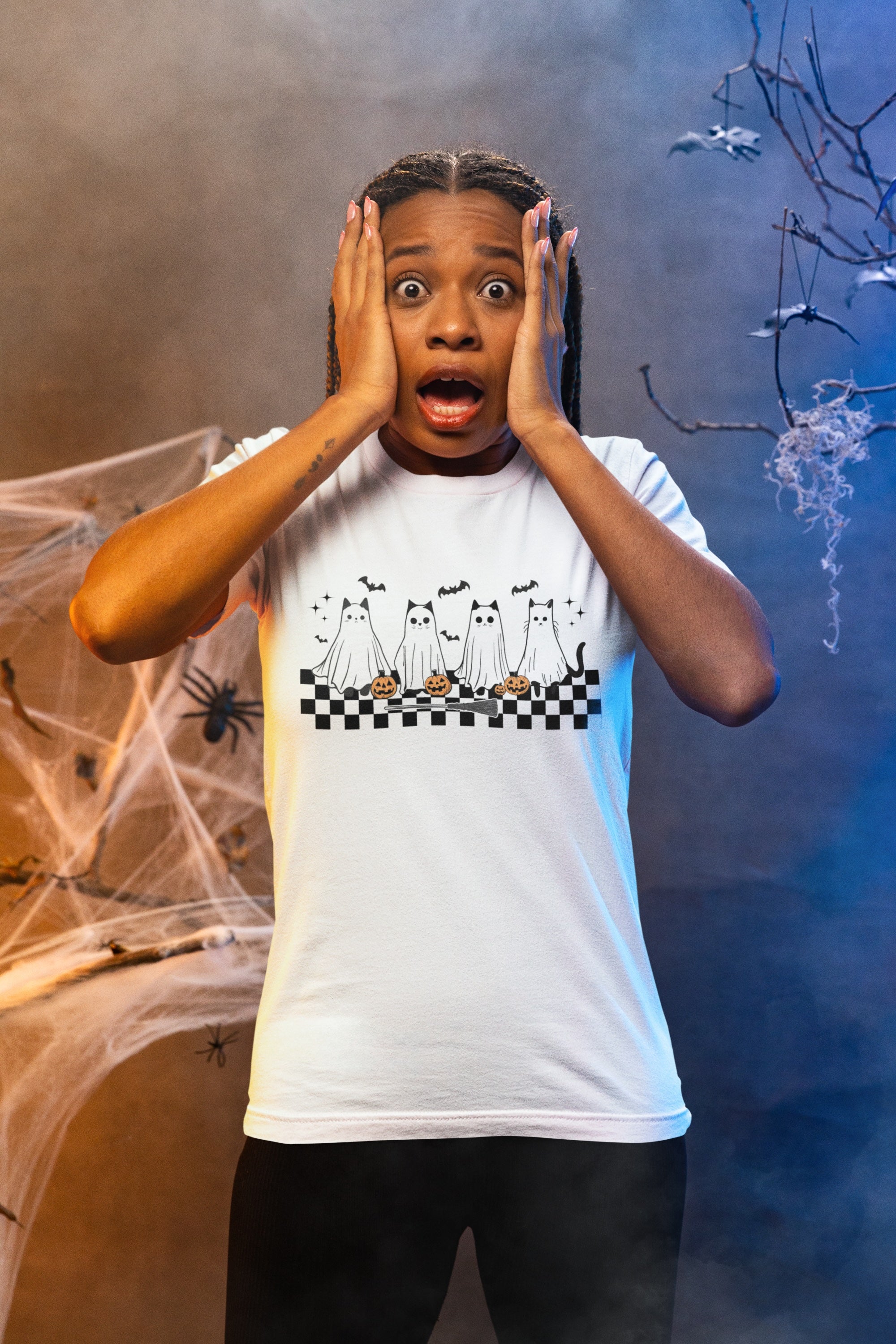 Spooky Halloween Cats Unisex Cotton Short Sleeve T-Shirt
