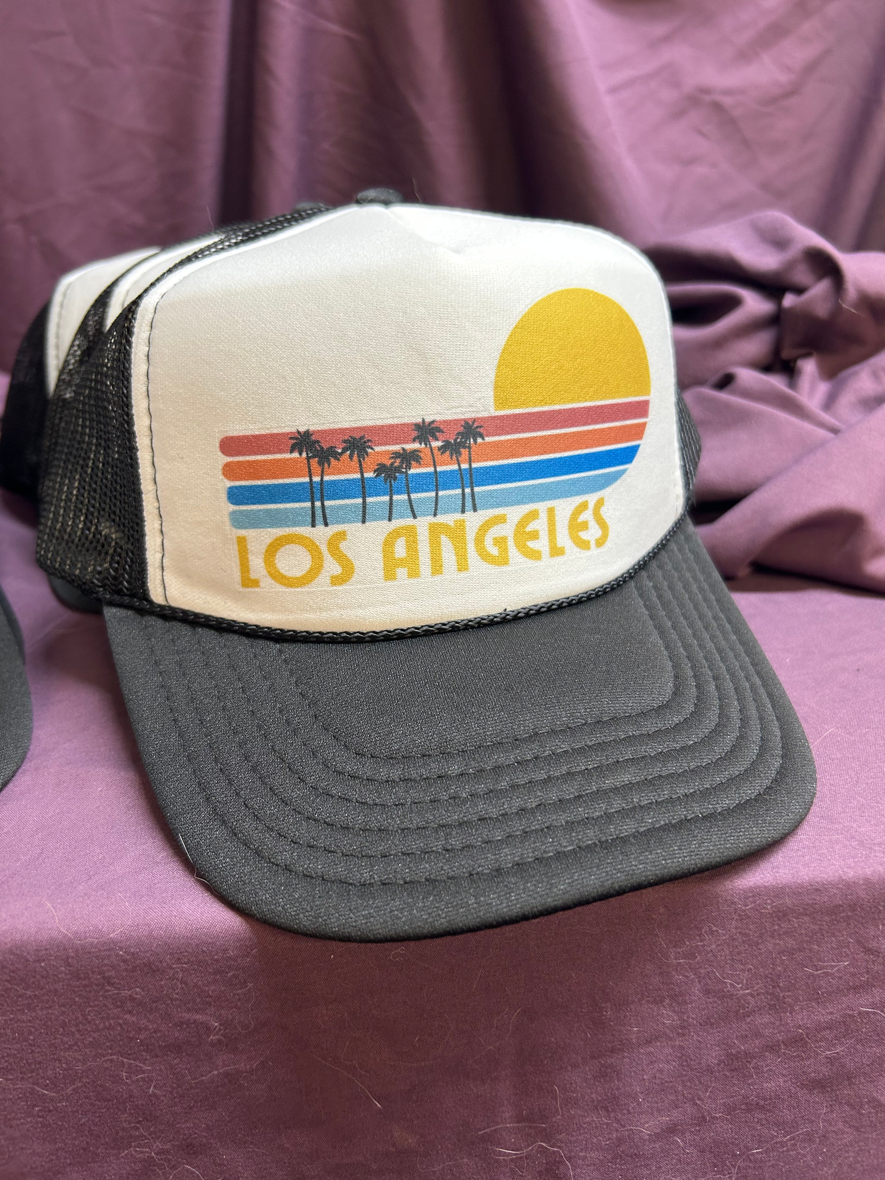 Trucker Hats for LA: Retro Sunset Palms