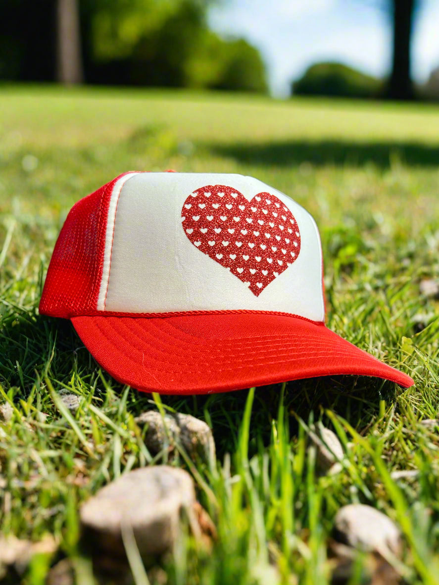 Love is in the Air: Mesh Heart Adjustable Foam Mesh Trucker Hat