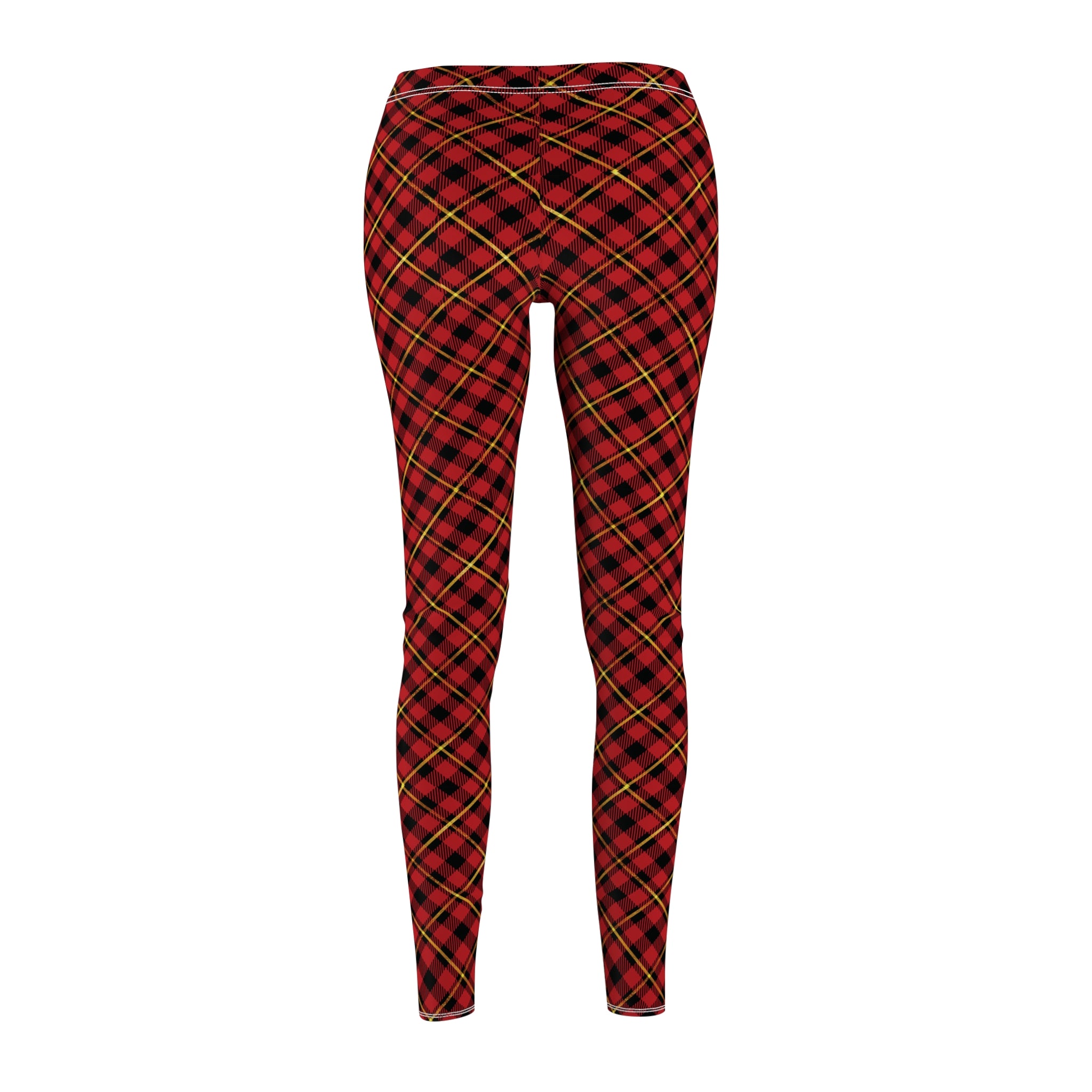 Festive Holiday Leggings - Red, Black and Gold Plaid