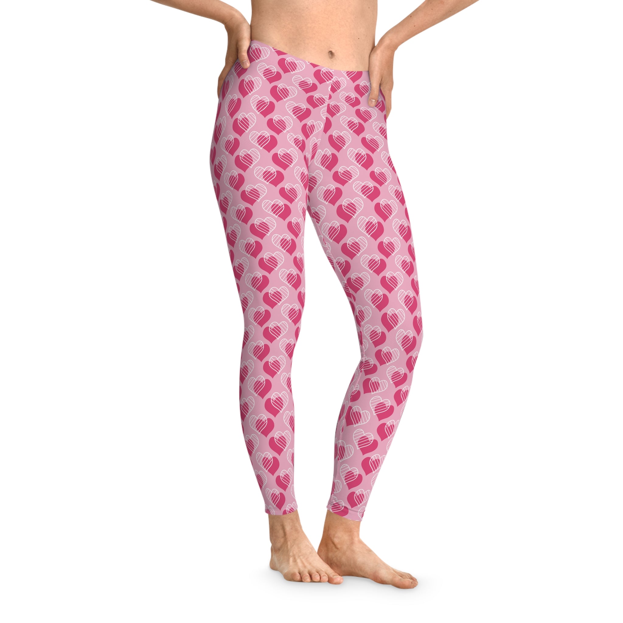 Women's Stretchy Leggings - Pink and Red Hearts