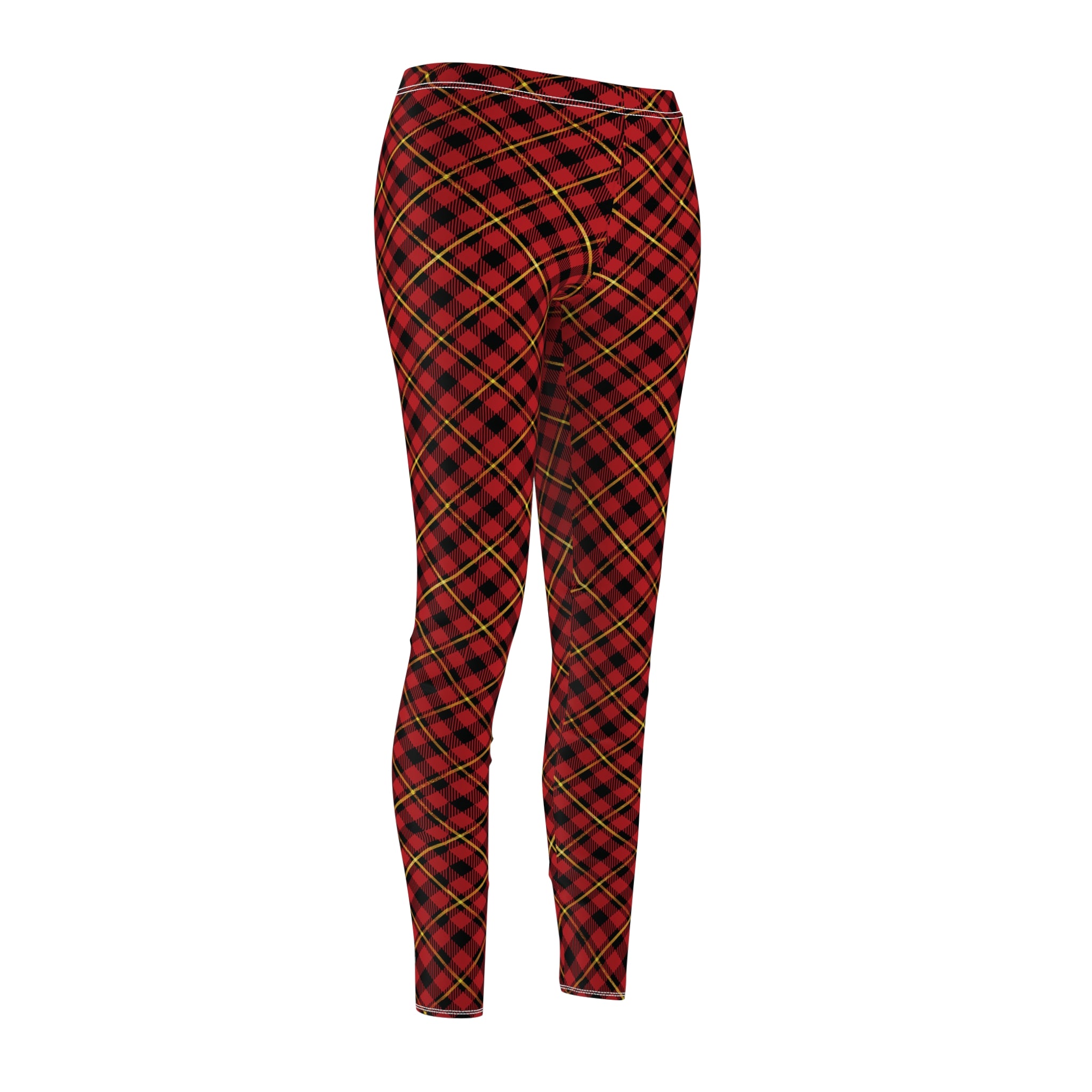 Festive Holiday Leggings - Red, Black and Gold Plaid