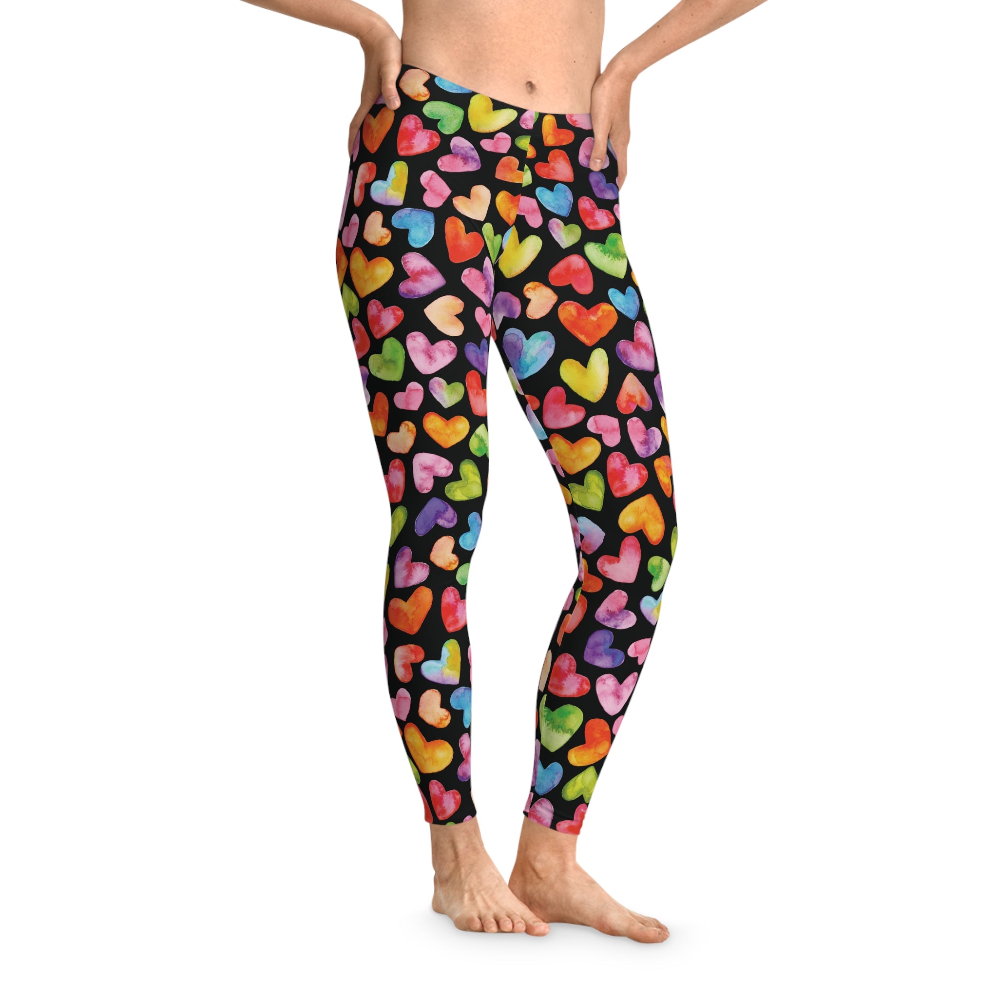 Women's Stretchy Leggings - Watercolor Hearts