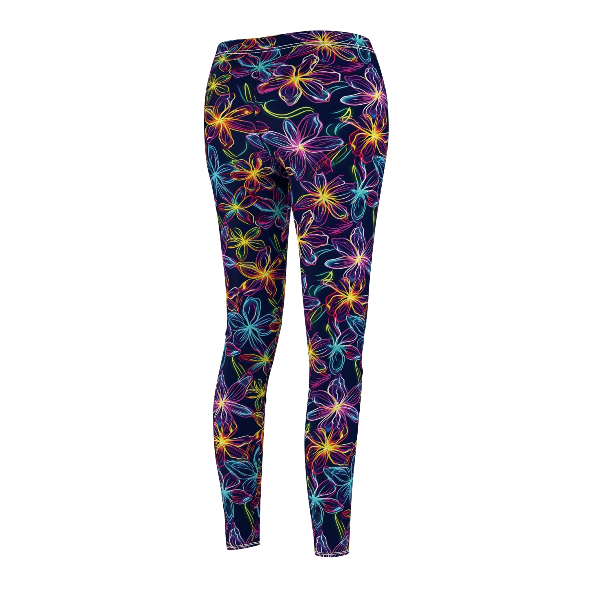 Women's Casual Leggings - Bright Neon Flowers