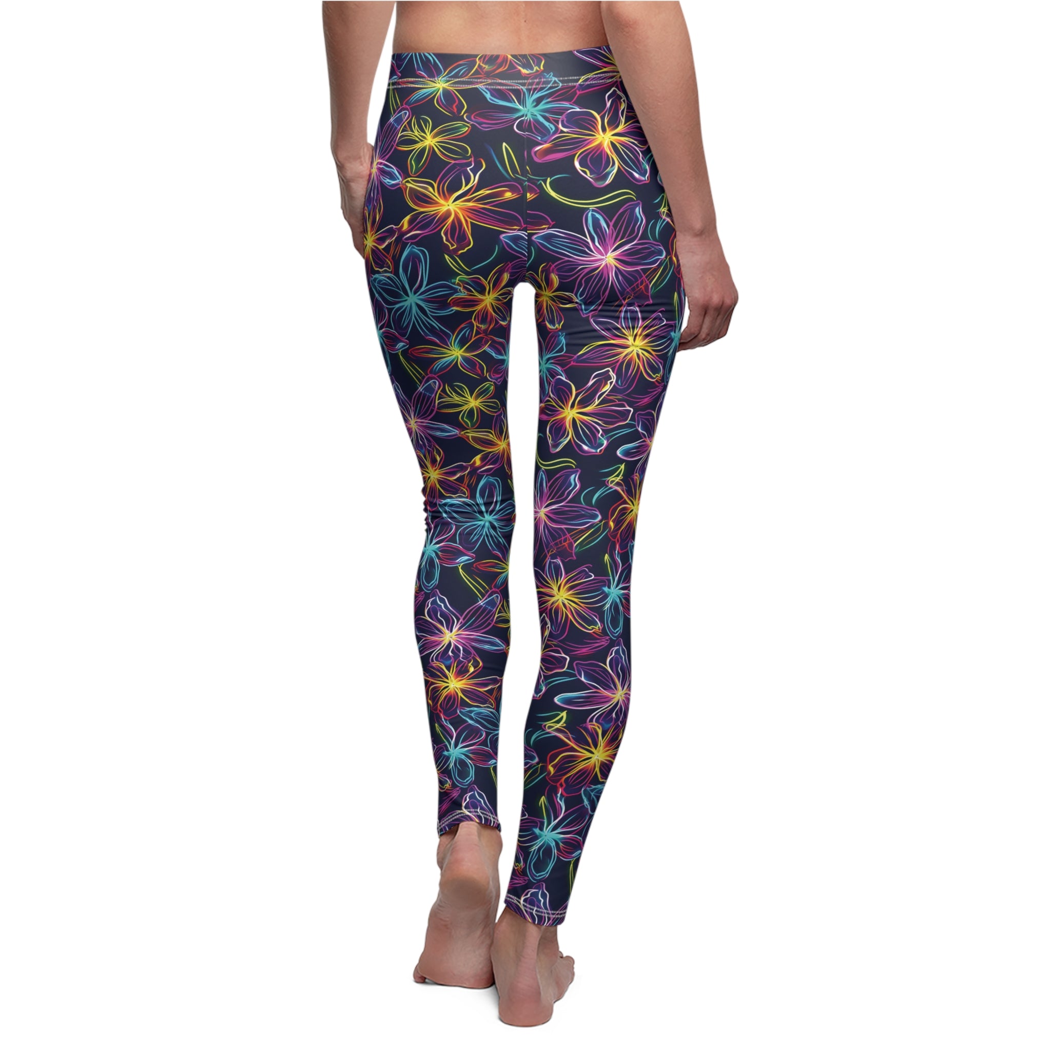 Women's Casual Leggings - Bright Neon Flowers