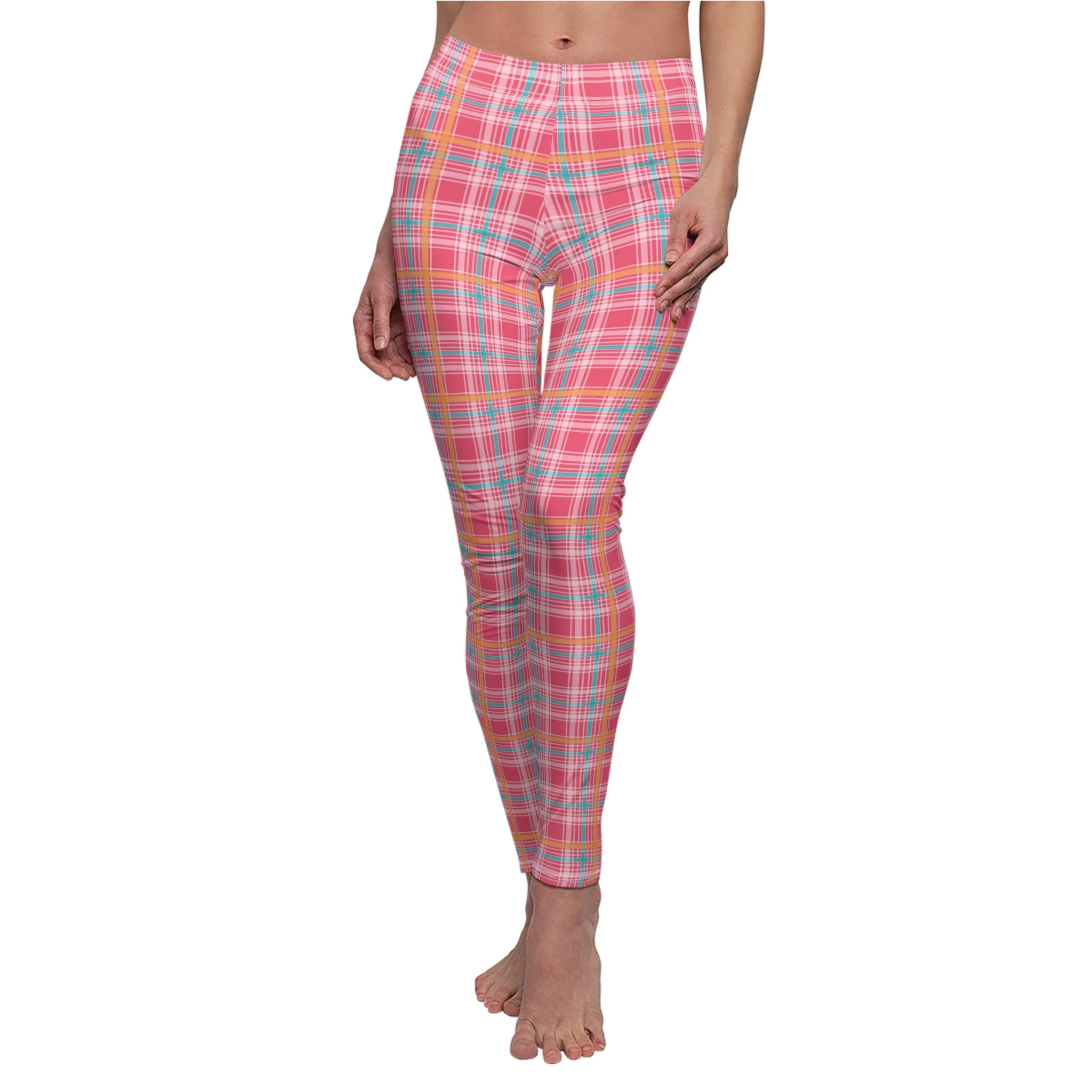 Women's Casual Leggings - Pink Pastel Plaid