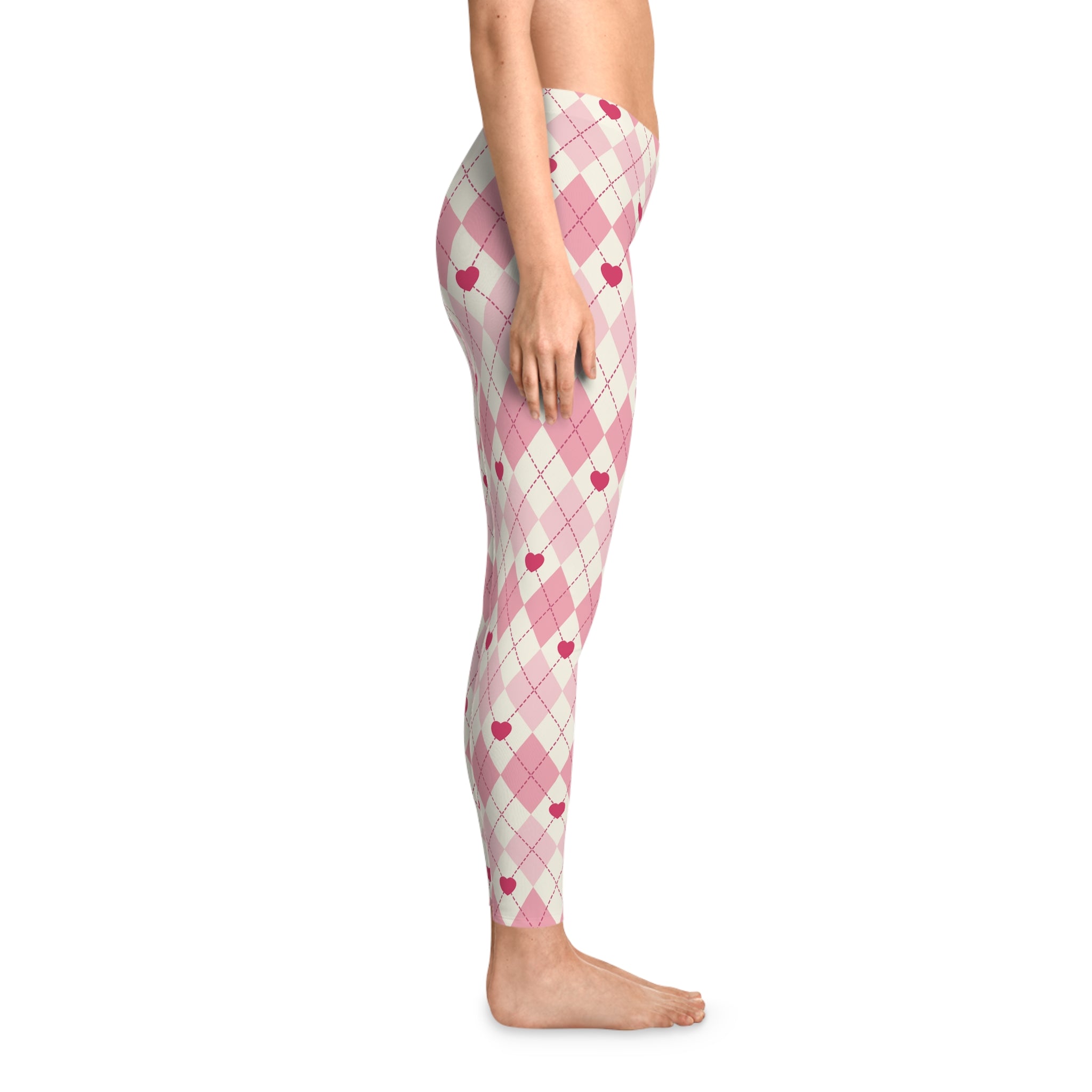 Women's Stretchy Leggings - Pink Diamonds and Red Hearts