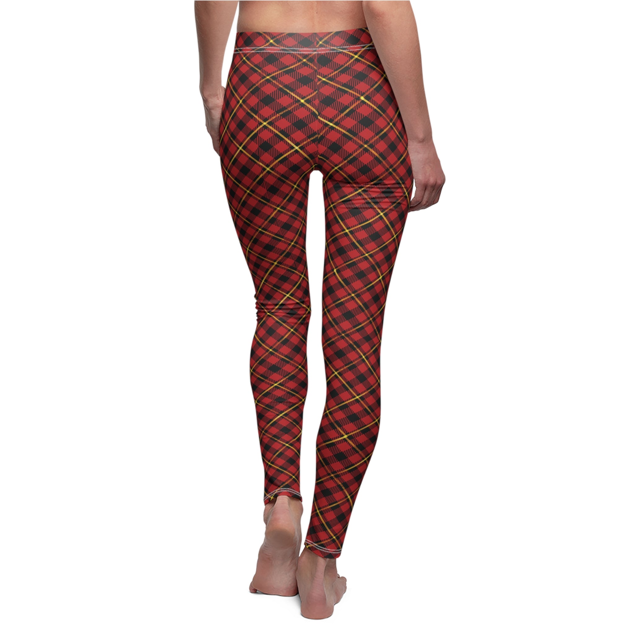 Festive Holiday Leggings - Red, Black and Gold Plaid