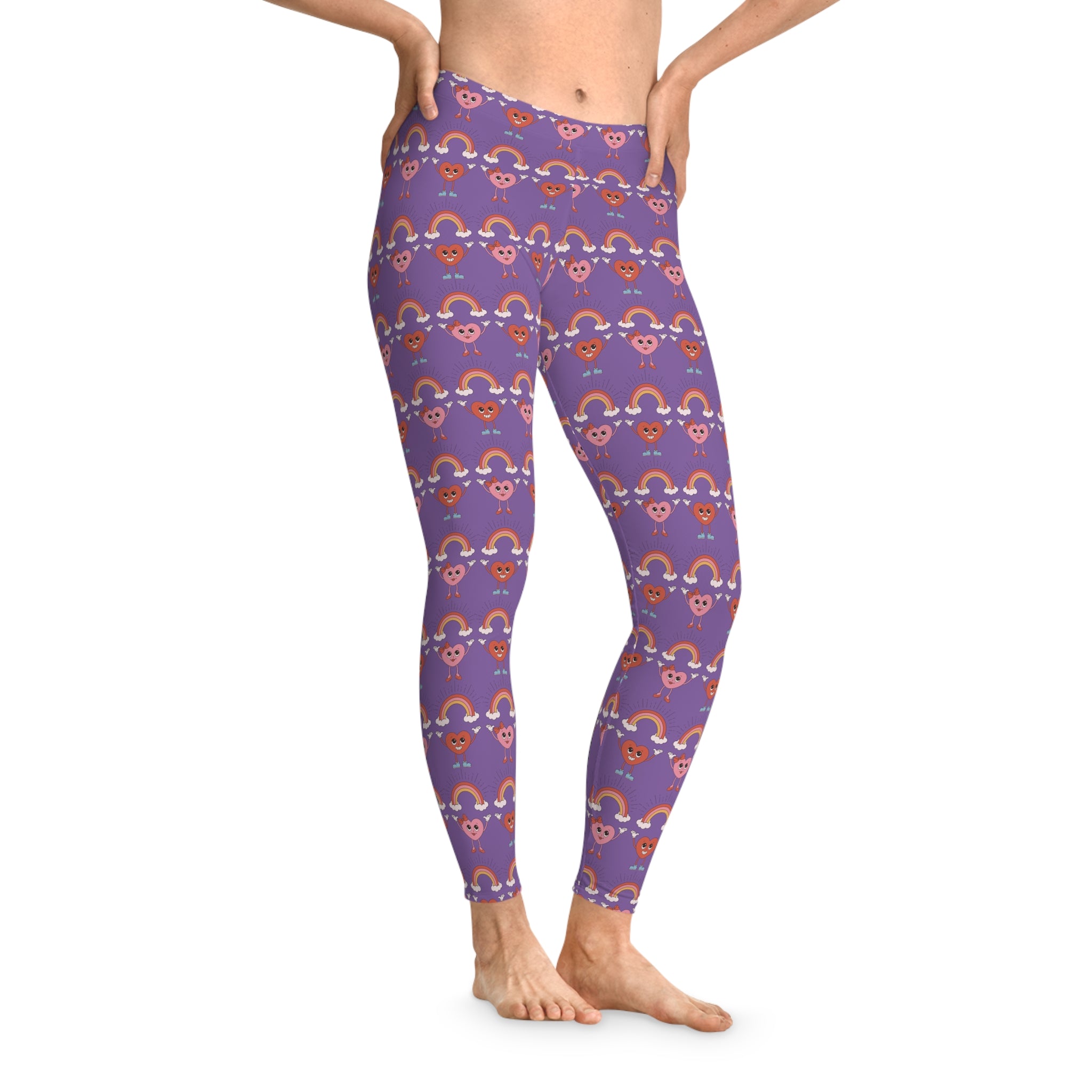 Women's Stretchy Leggings - Hearts and Rainbows