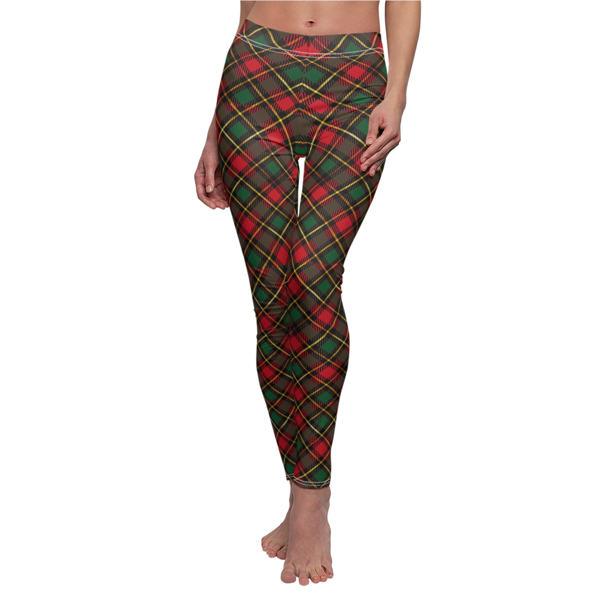 Festive Holiday Leggings - Red, Green and Gold Plaid