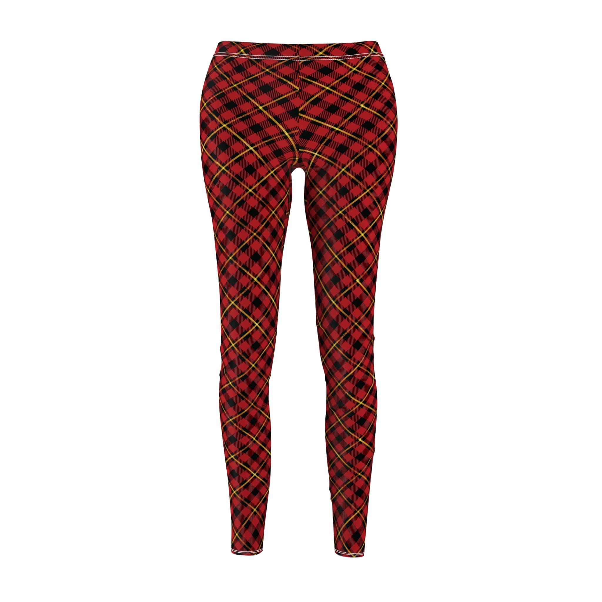 Festive Holiday Leggings - Red, Black and Gold Plaid