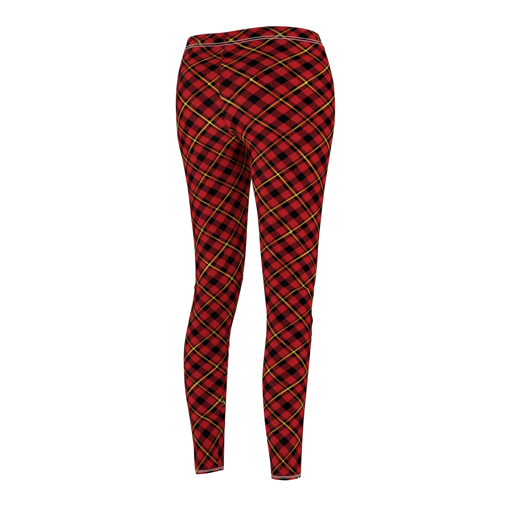 Festive Holiday Leggings - Red, Black and Gold Plaid