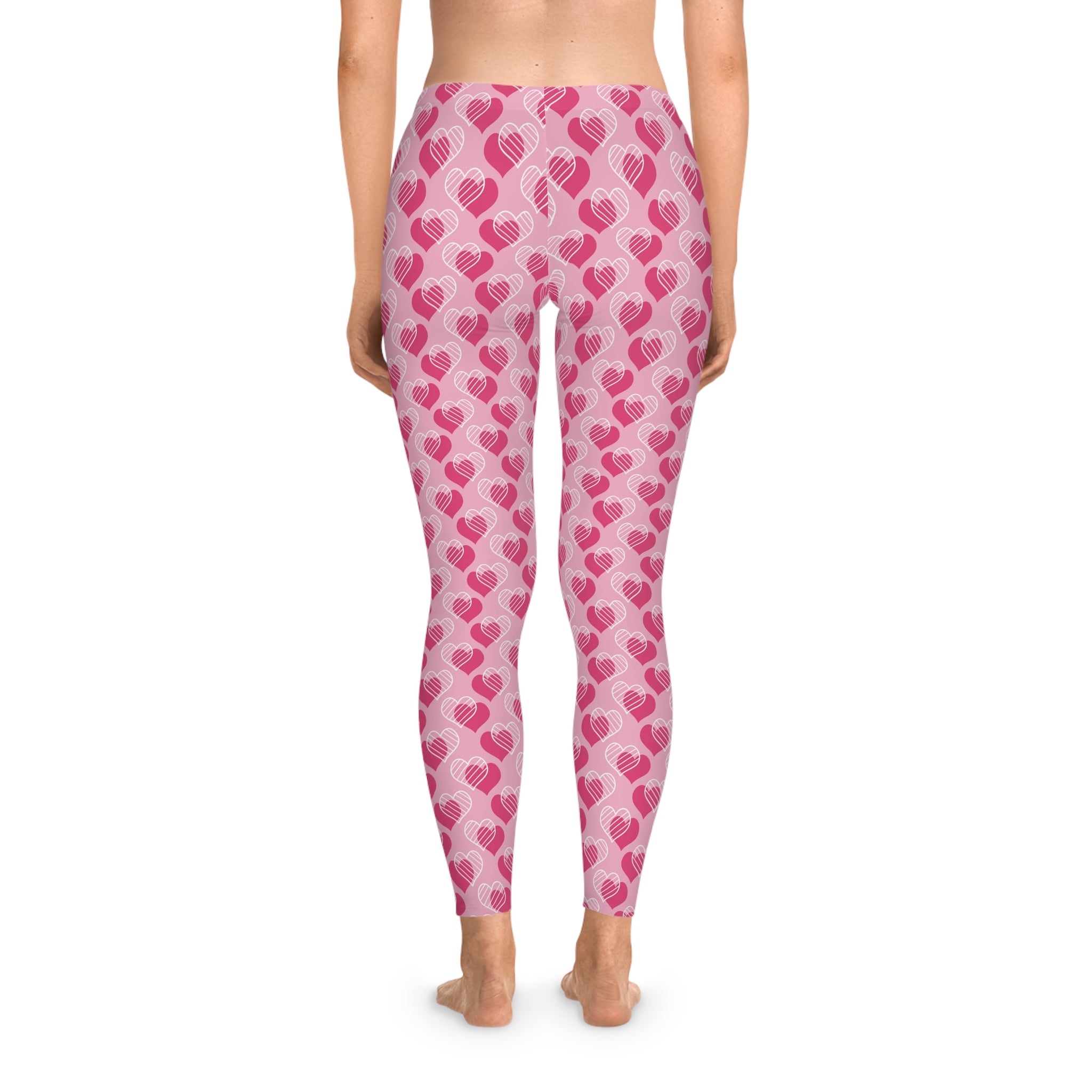 Women's Stretchy Leggings - Pink and Red Hearts