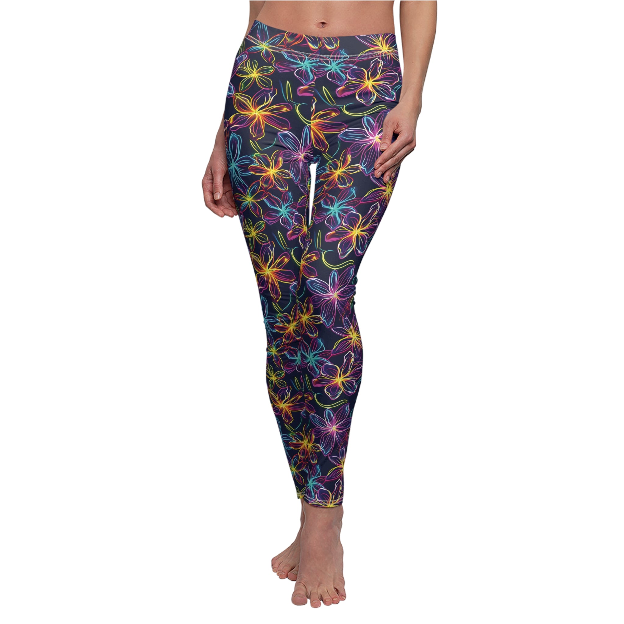 Women's Casual Leggings - Bright Neon Flowers