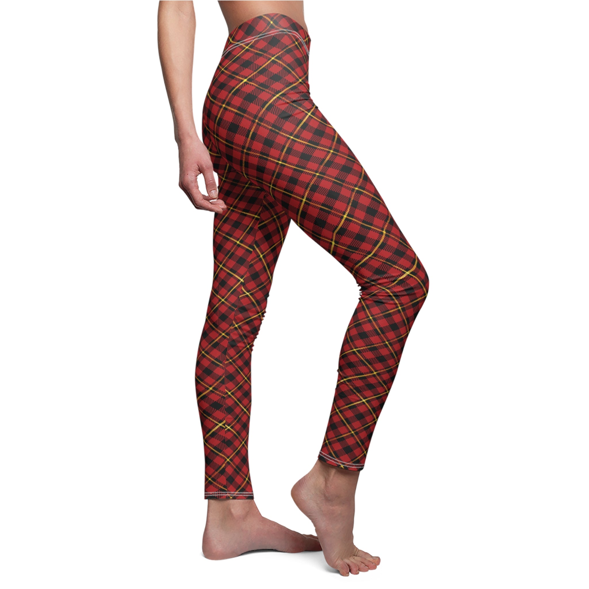 Festive Holiday Leggings - Red, Black and Gold Plaid