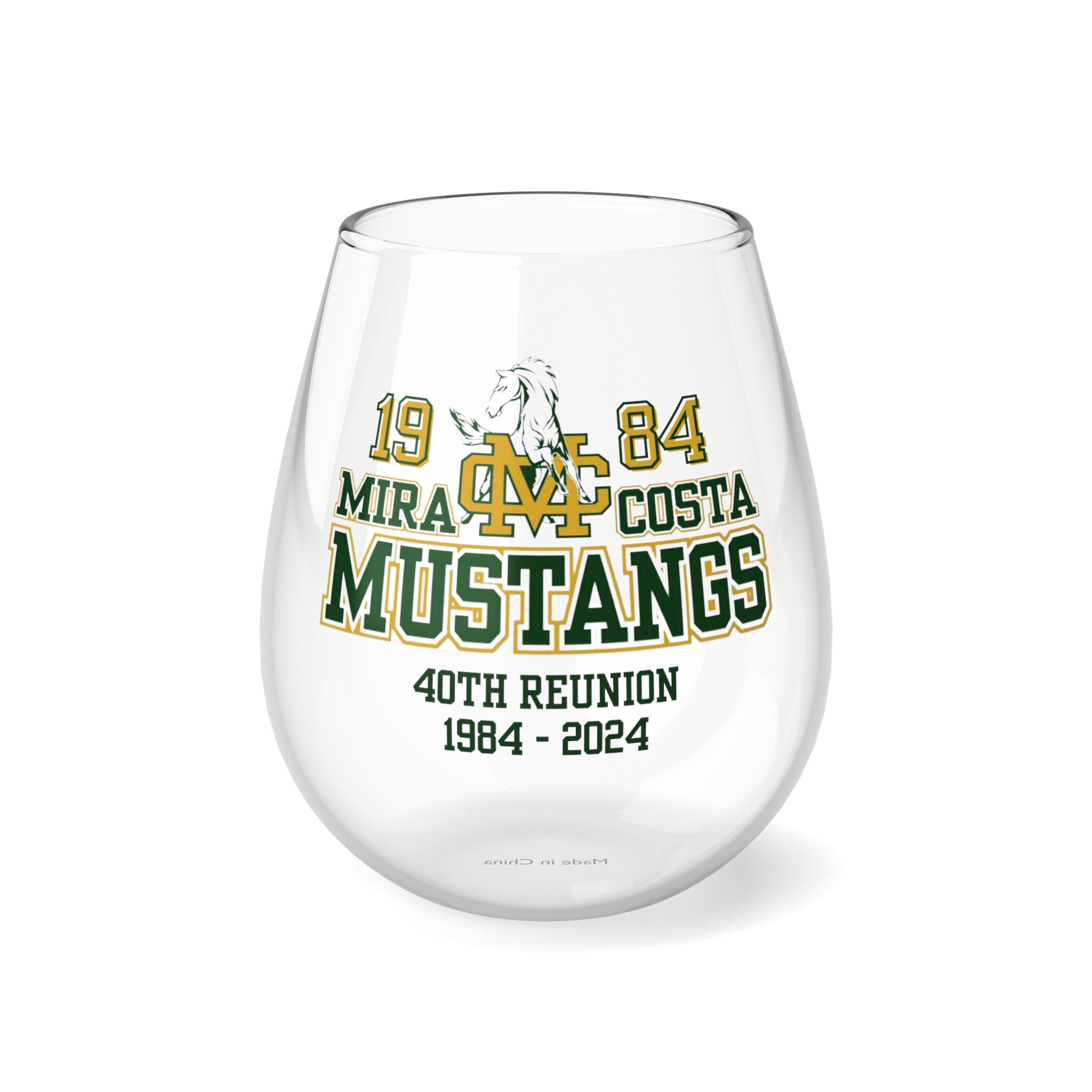 MCHS - Mira Costa Mustangs 1984 Stemless Wine Glass, 11.75oz - MC8415