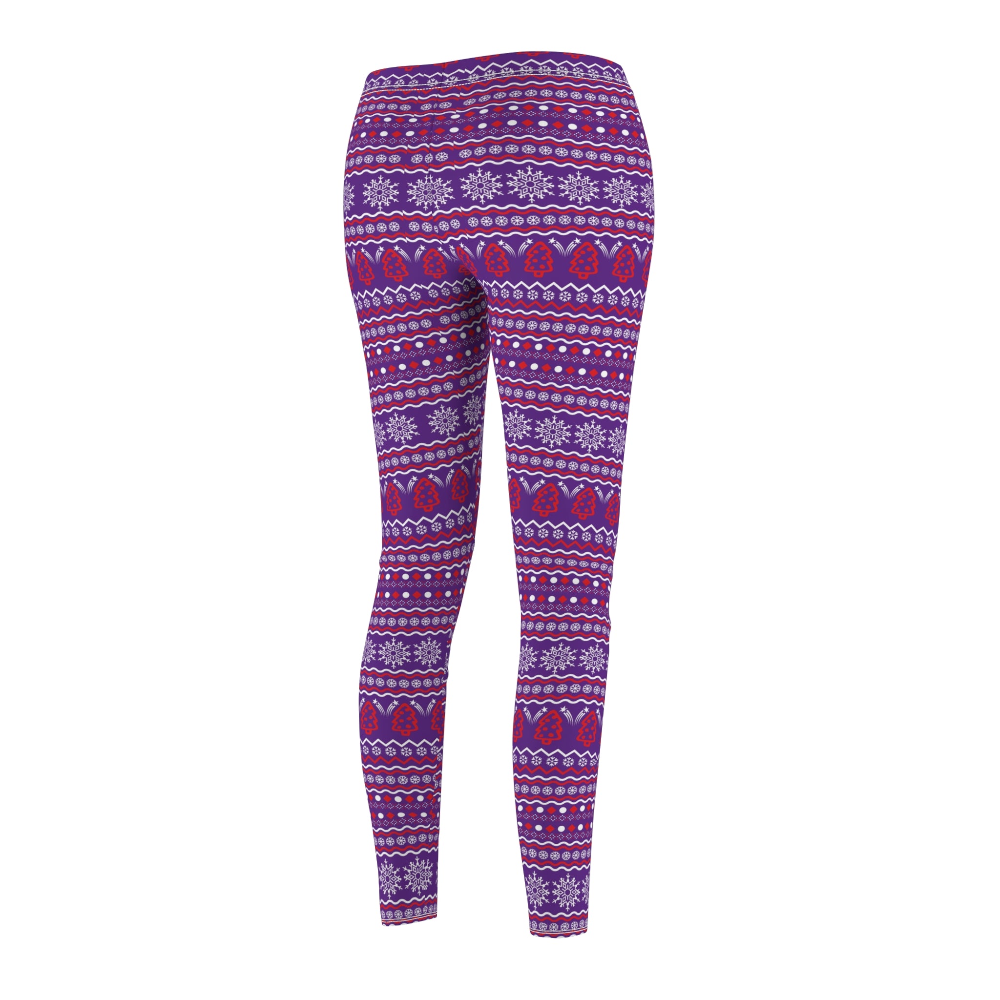 Festive Holiday Leggings - Bright Purple with Vintage Christmas Sweater Pattern