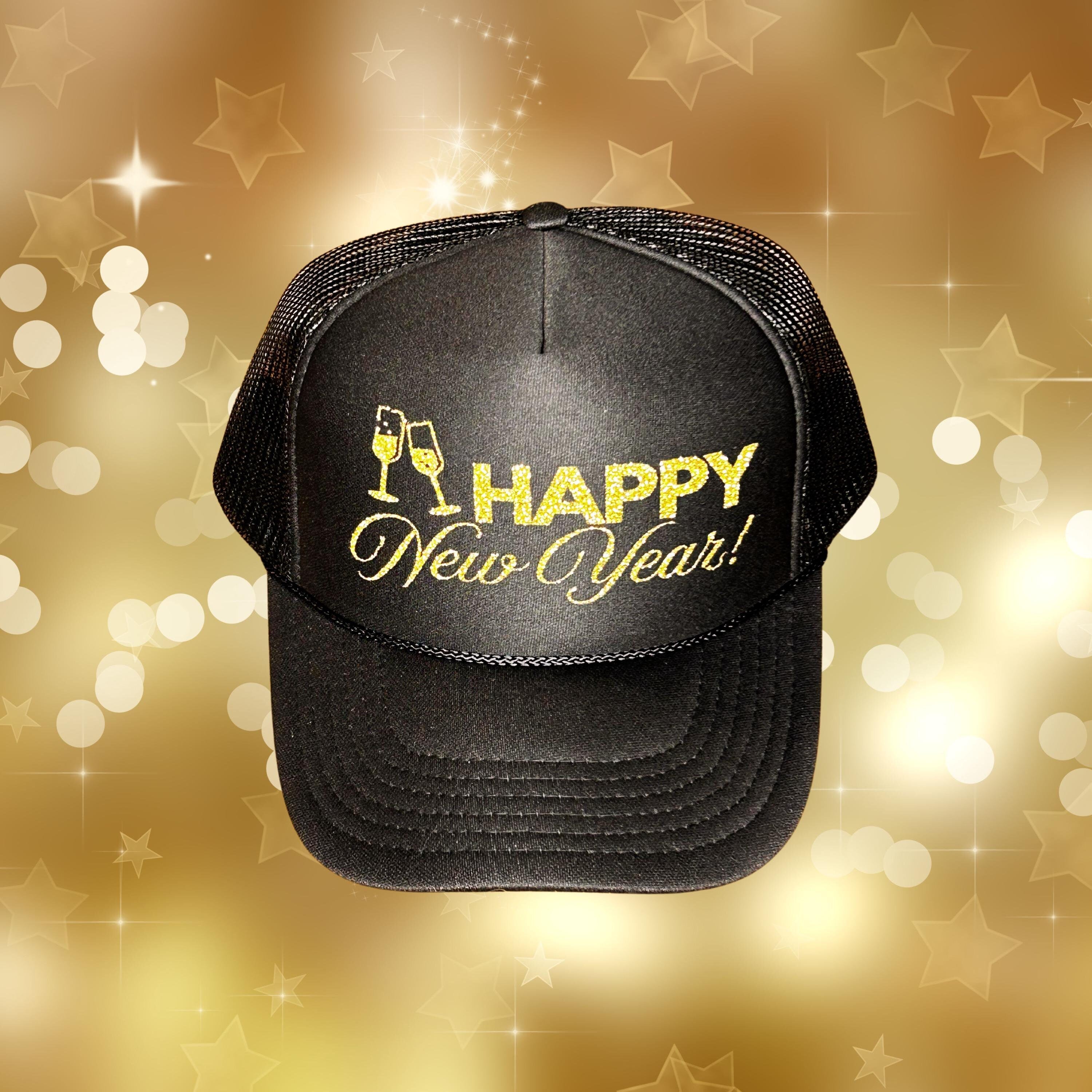 Celebration - "Happy New Year" Glittery Gold Adjustable Foam Trucker Hat