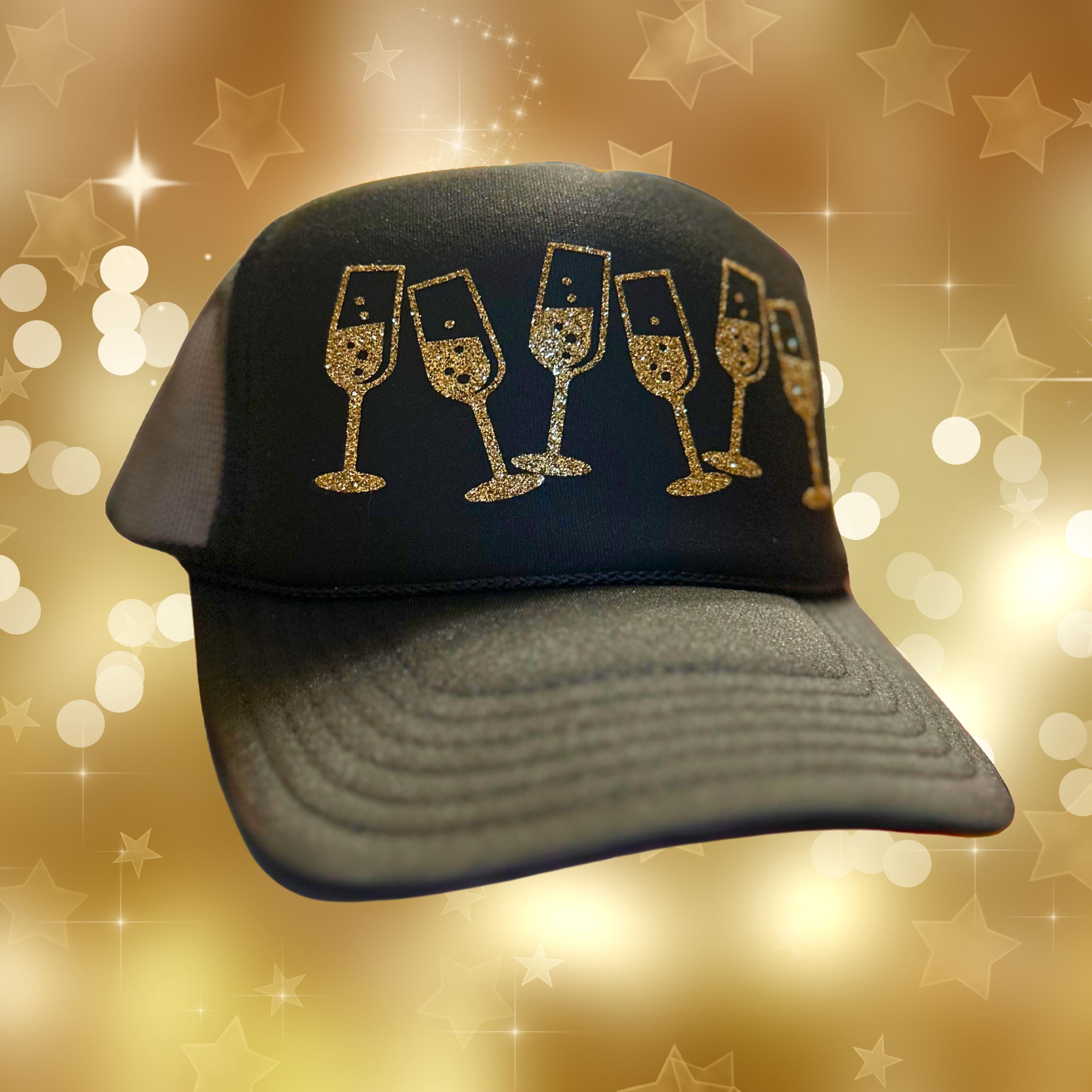 Celebration - New Year's Champagne Toast Glittery Gold Adjustable Foam Trucker Hat