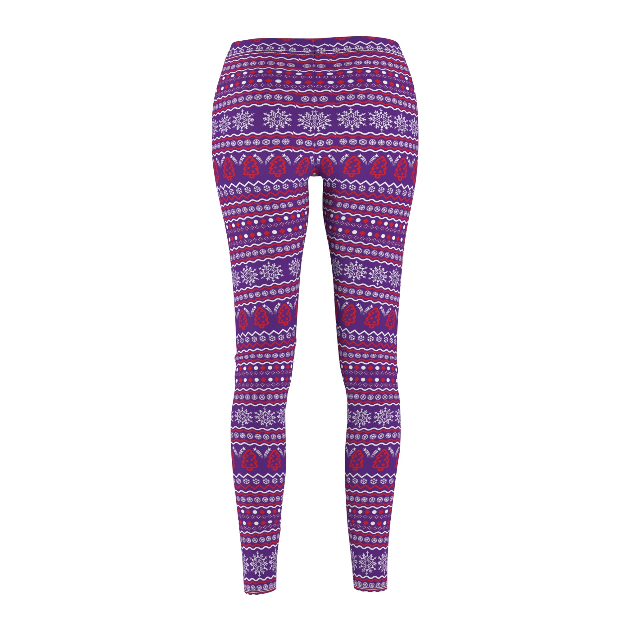 Festive Holiday Leggings - Bright Purple with Vintage Christmas Sweater Pattern