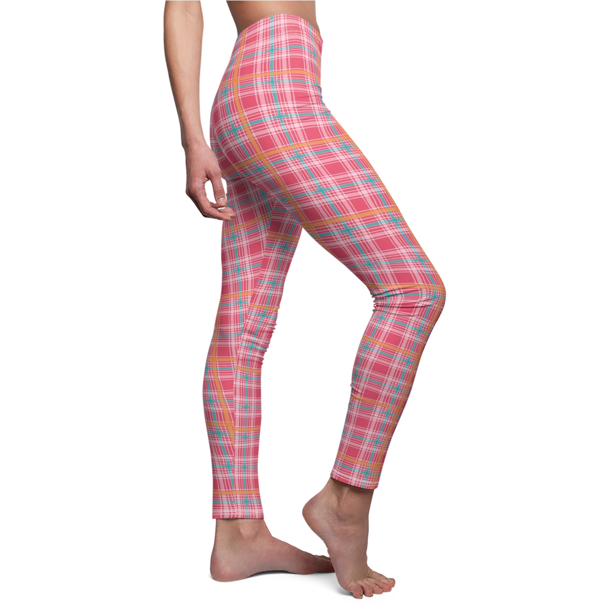 Women's Casual Leggings - Pink Pastel Plaid