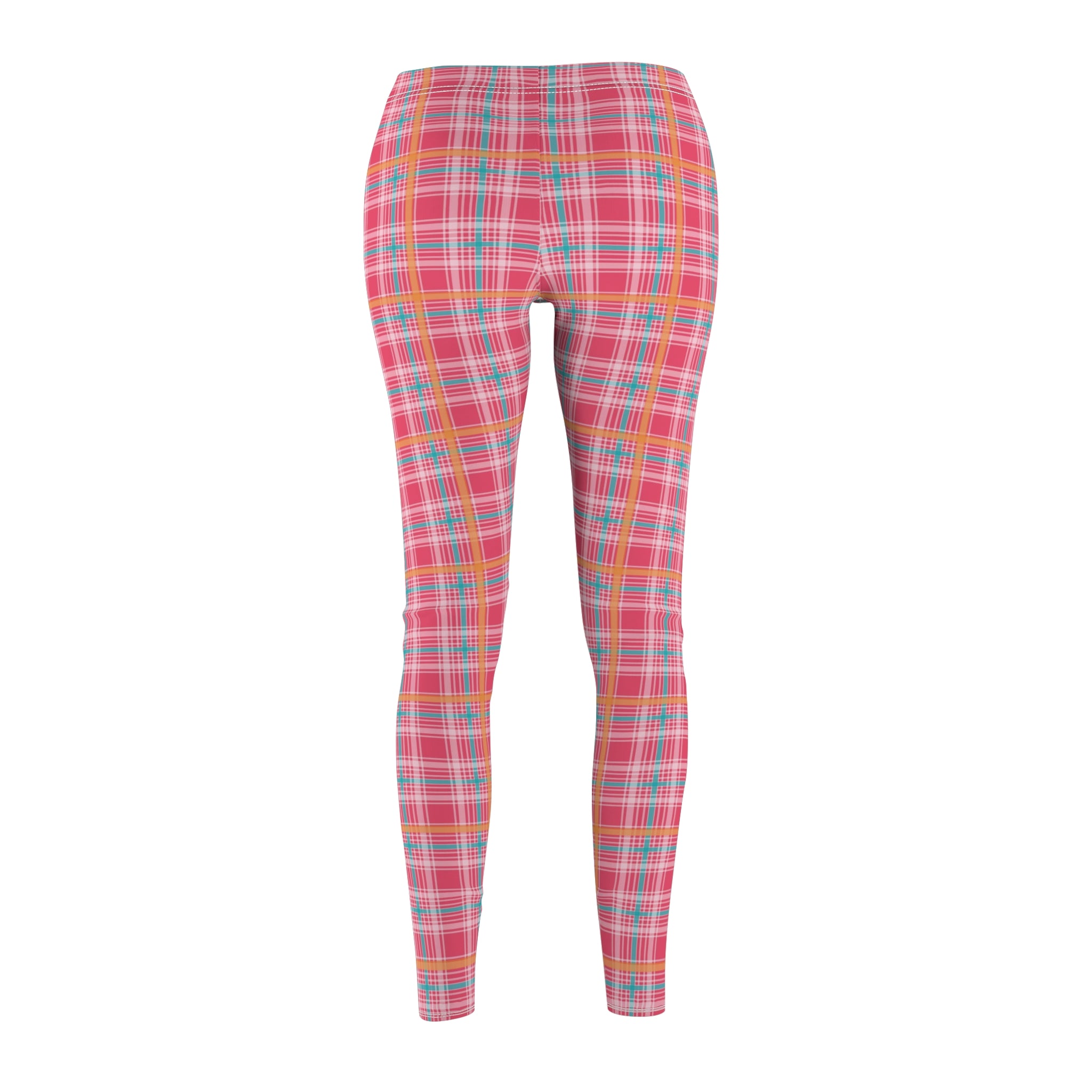 Women's Casual Leggings - Pink Pastel Plaid