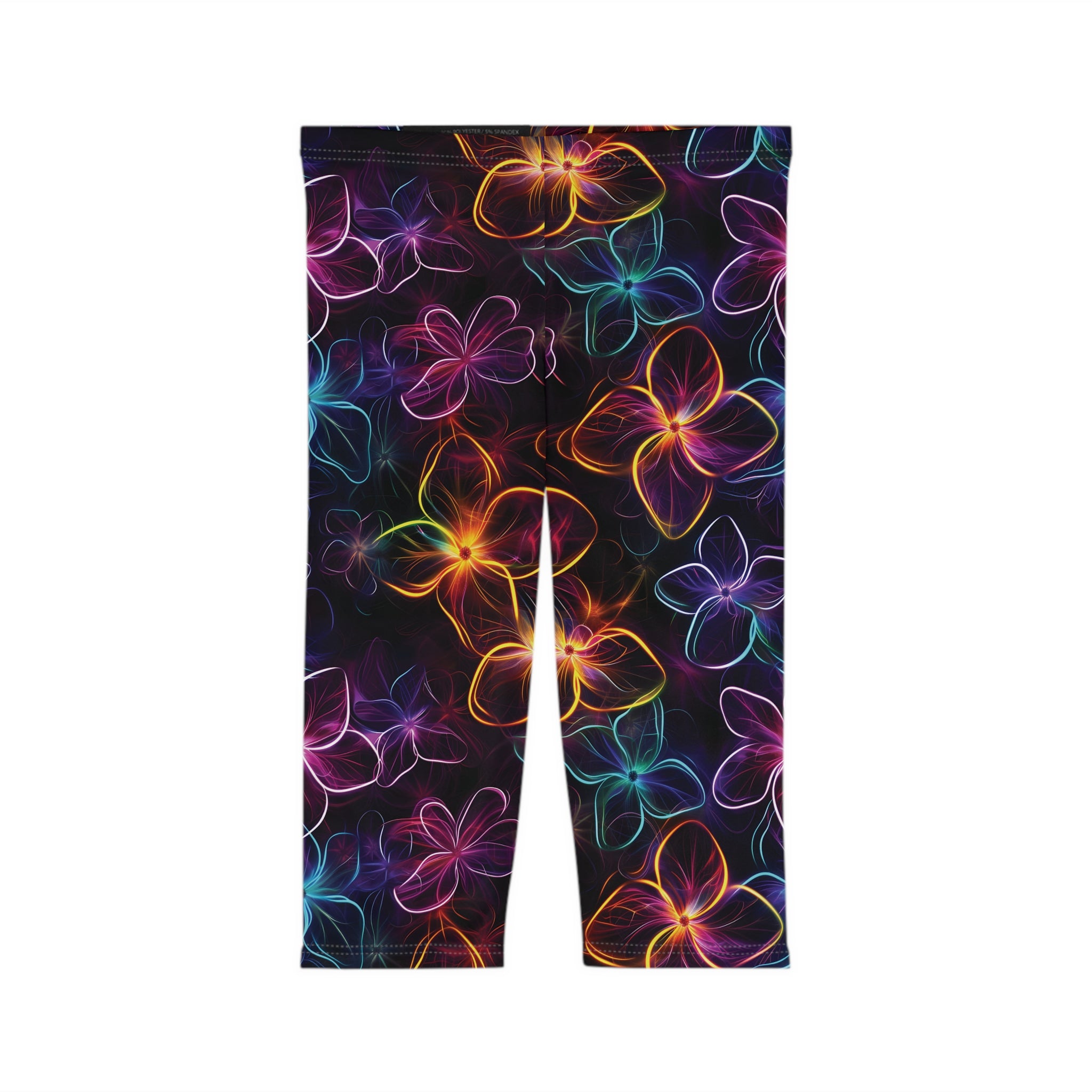 Womens Capri Leggings - Neon Flowers