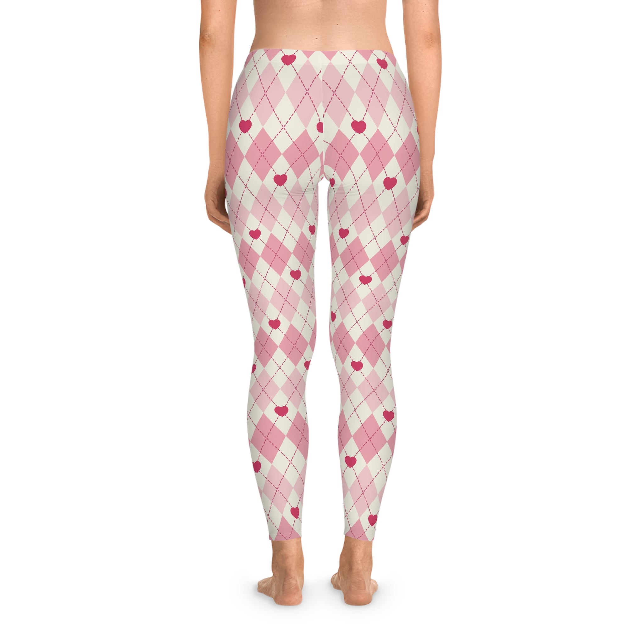 Women's Stretchy Leggings - Pink Diamonds and Red Hearts