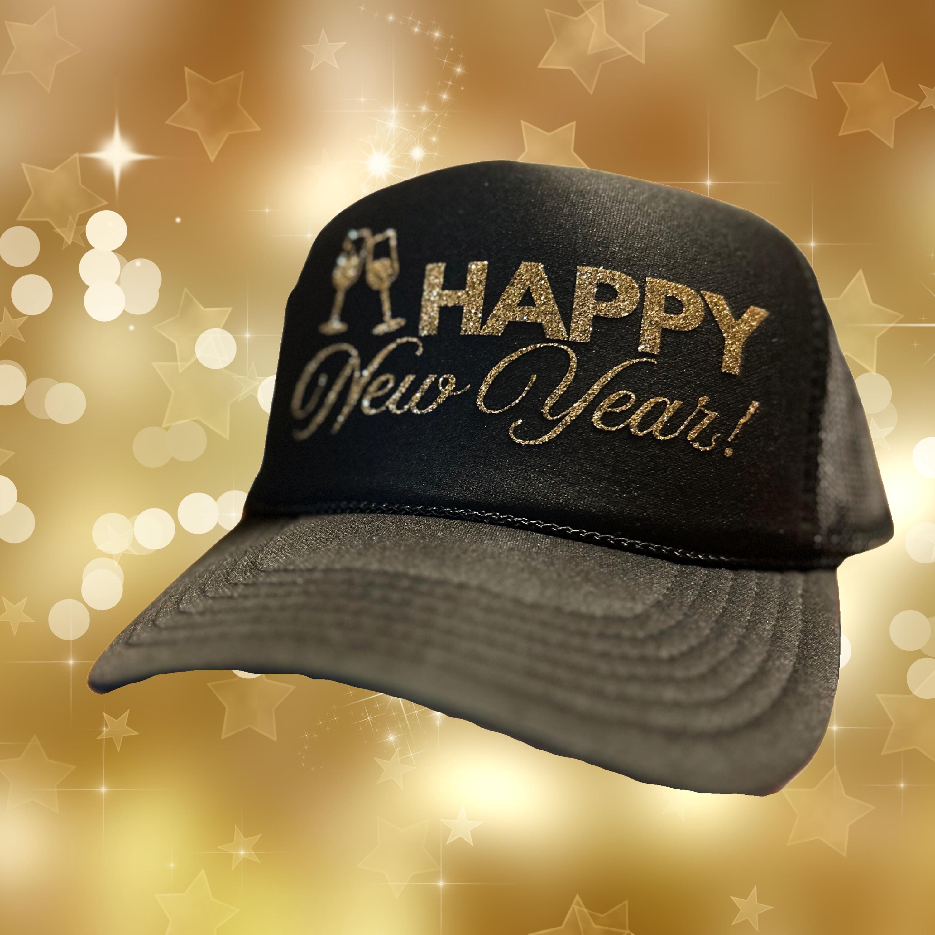 Celebration - "Happy New Year" Glittery Gold Adjustable Foam Trucker Hat