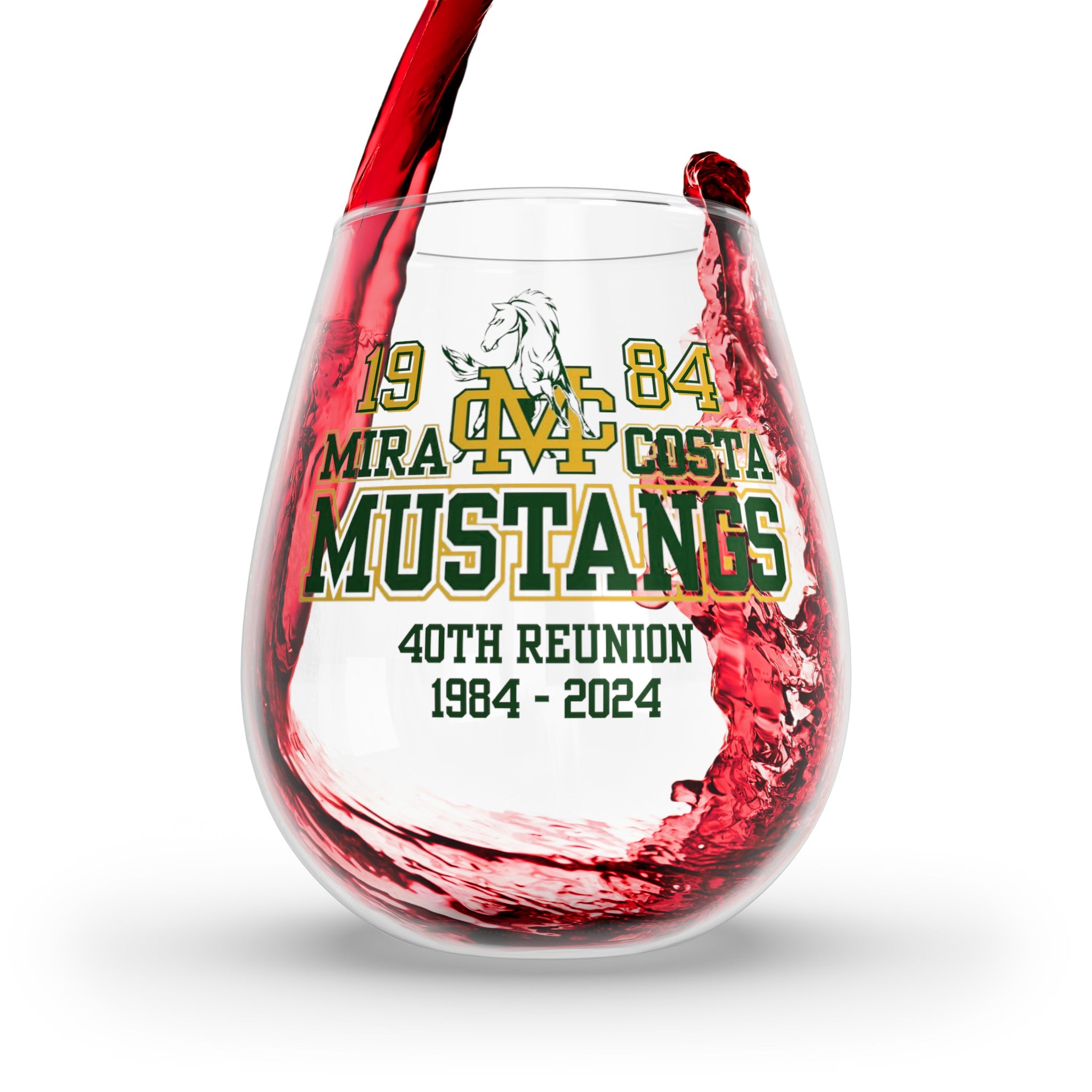 MCHS - Mira Costa Mustangs 1984 Stemless Wine Glass, 11.75oz - MC8415