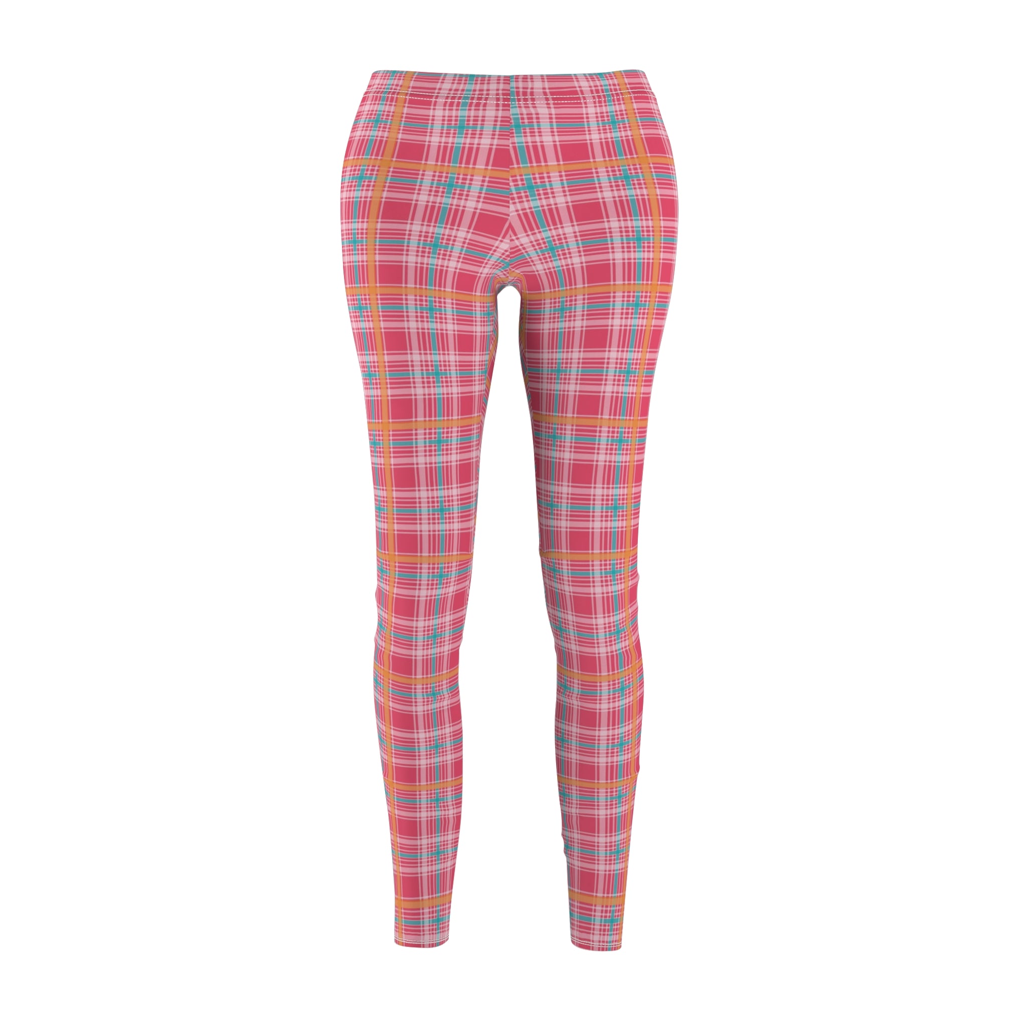 Women's Casual Leggings - Pink Pastel Plaid