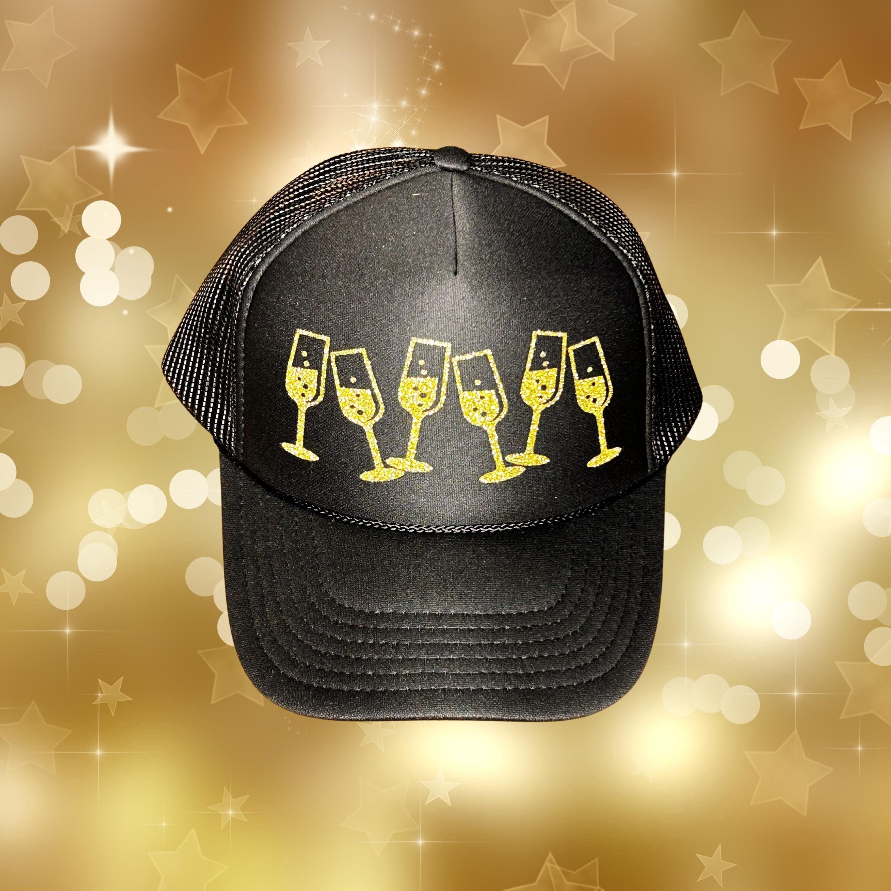 Celebration - New Year's Champagne Toast Glittery Gold Adjustable Foam Trucker Hat