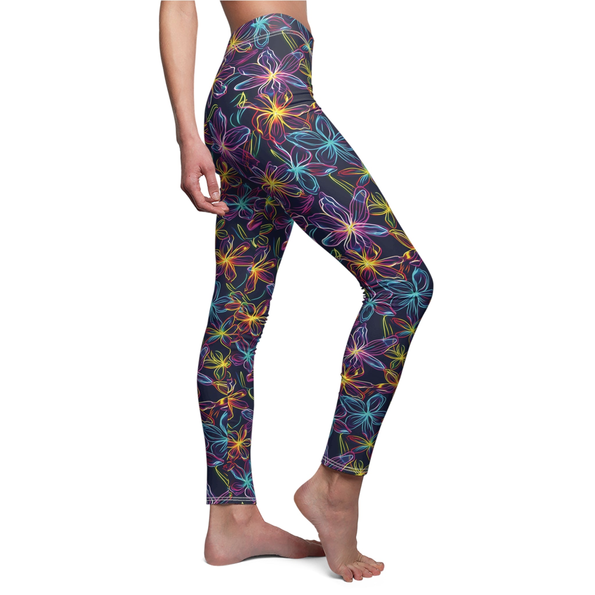 Women's Casual Leggings - Bright Neon Flowers