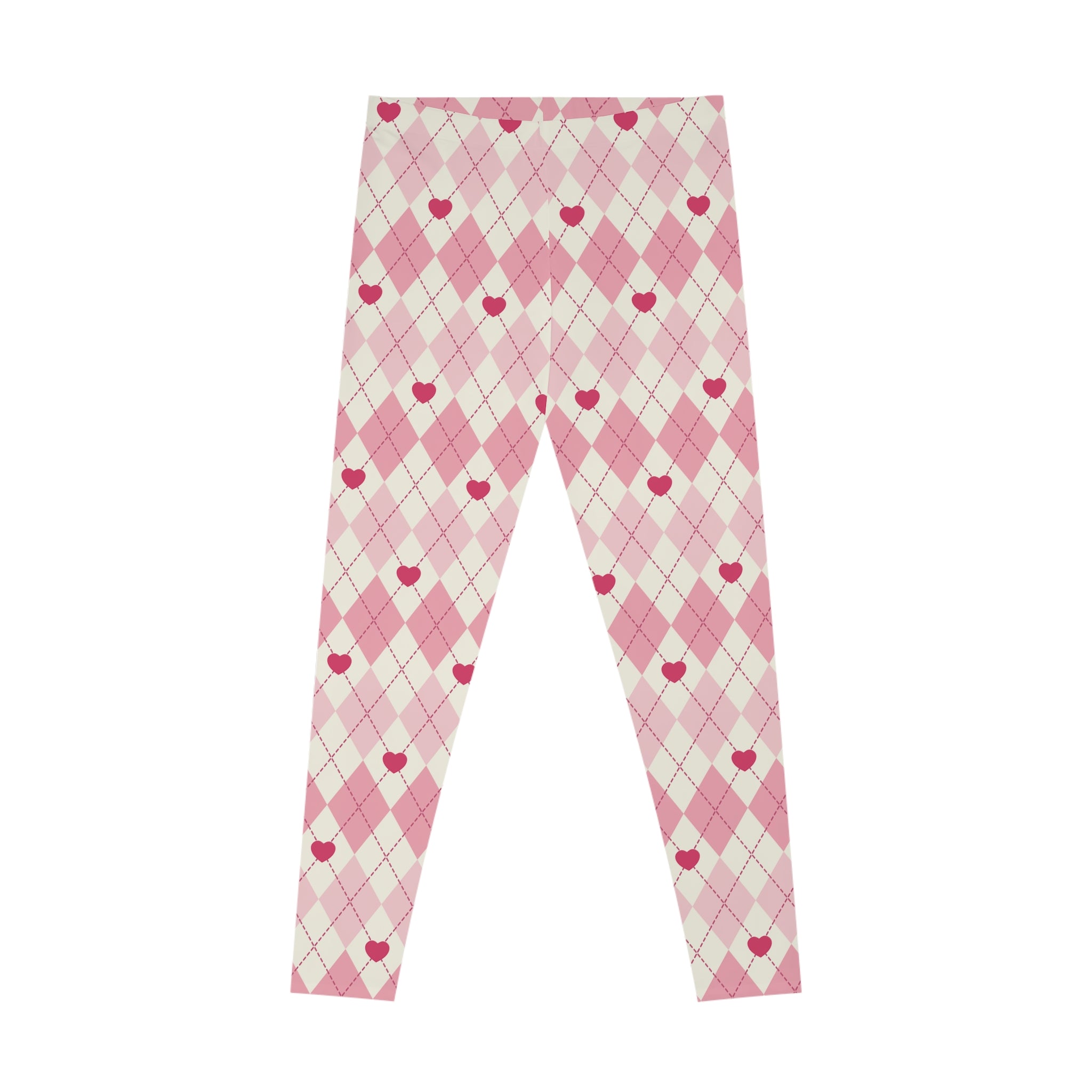 Women's Stretchy Leggings - Pink Diamonds and Red Hearts