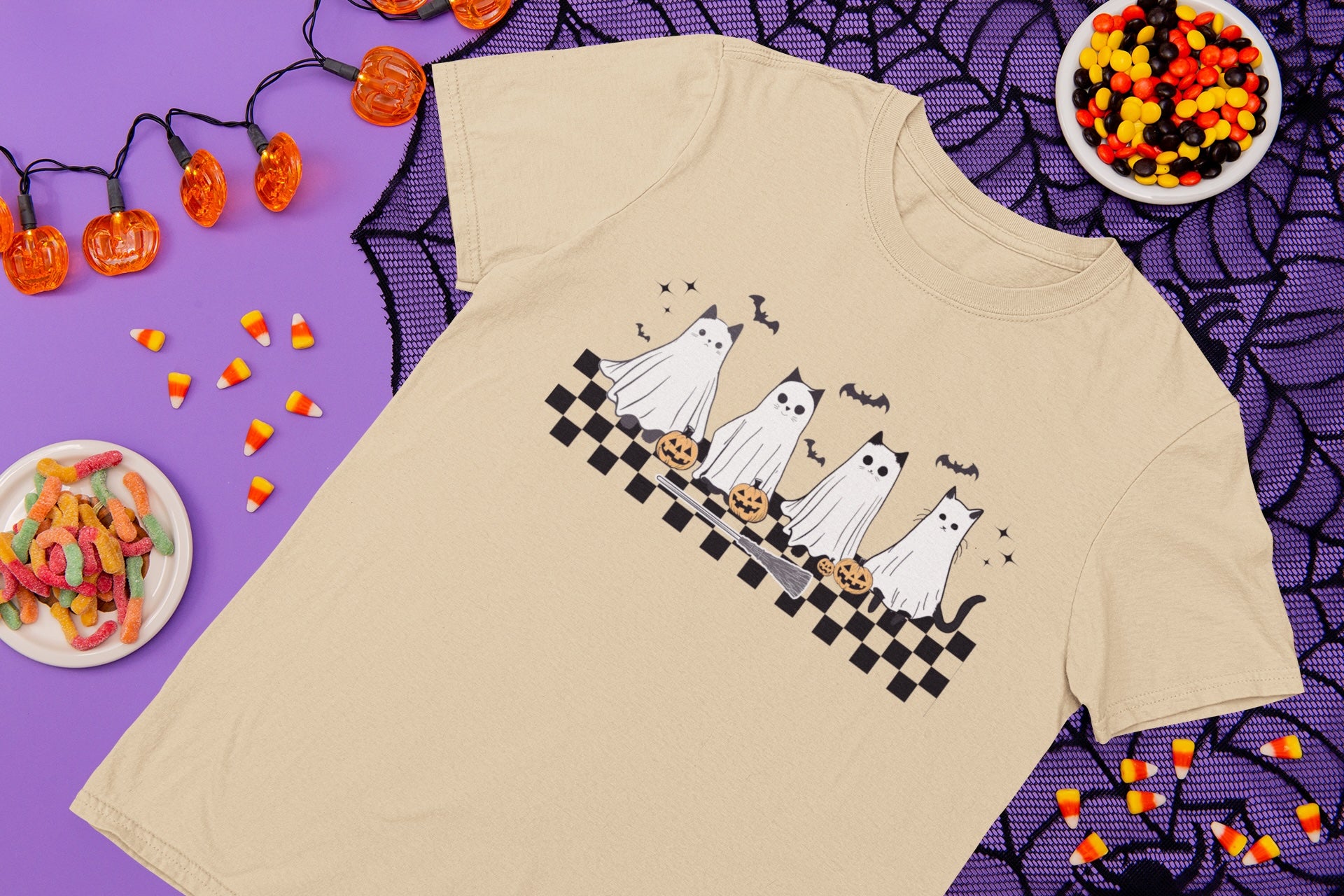 Spooky Halloween Cats Unisex Cotton Short Sleeve T-Shirt