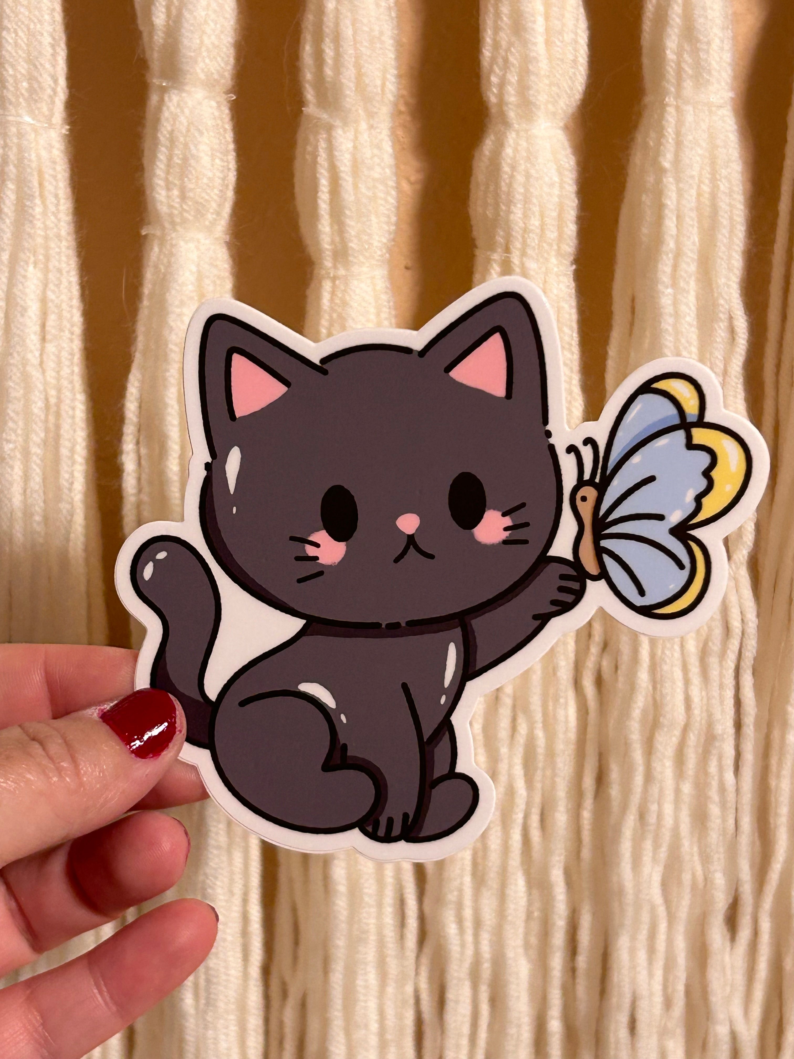 Vinyl Sticker - Playful Kitty and Butterfly