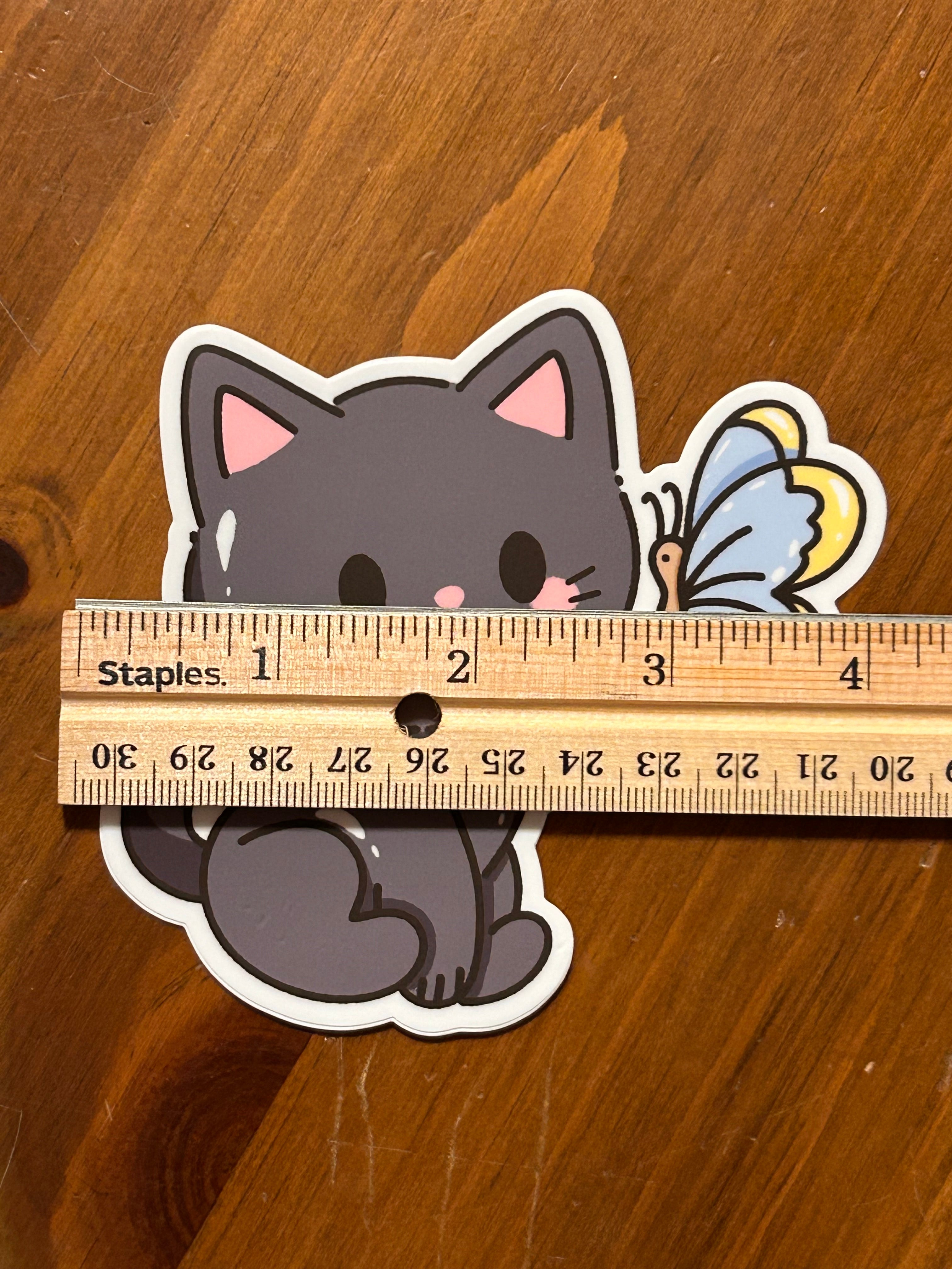 Vinyl Sticker - Playful Kitty and Butterfly