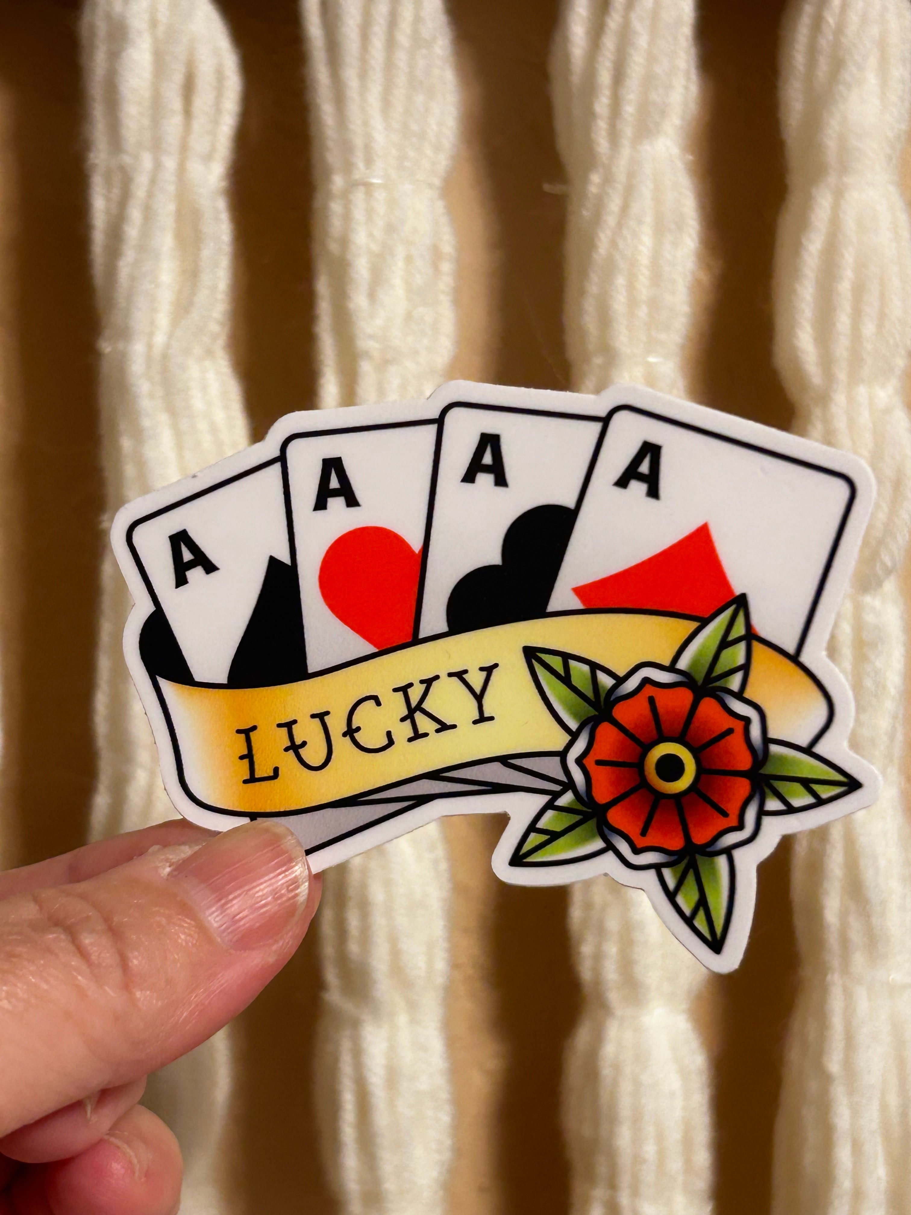 Lucky Four Aces Tattoo Art Style Waterproof Vinyl Sticker