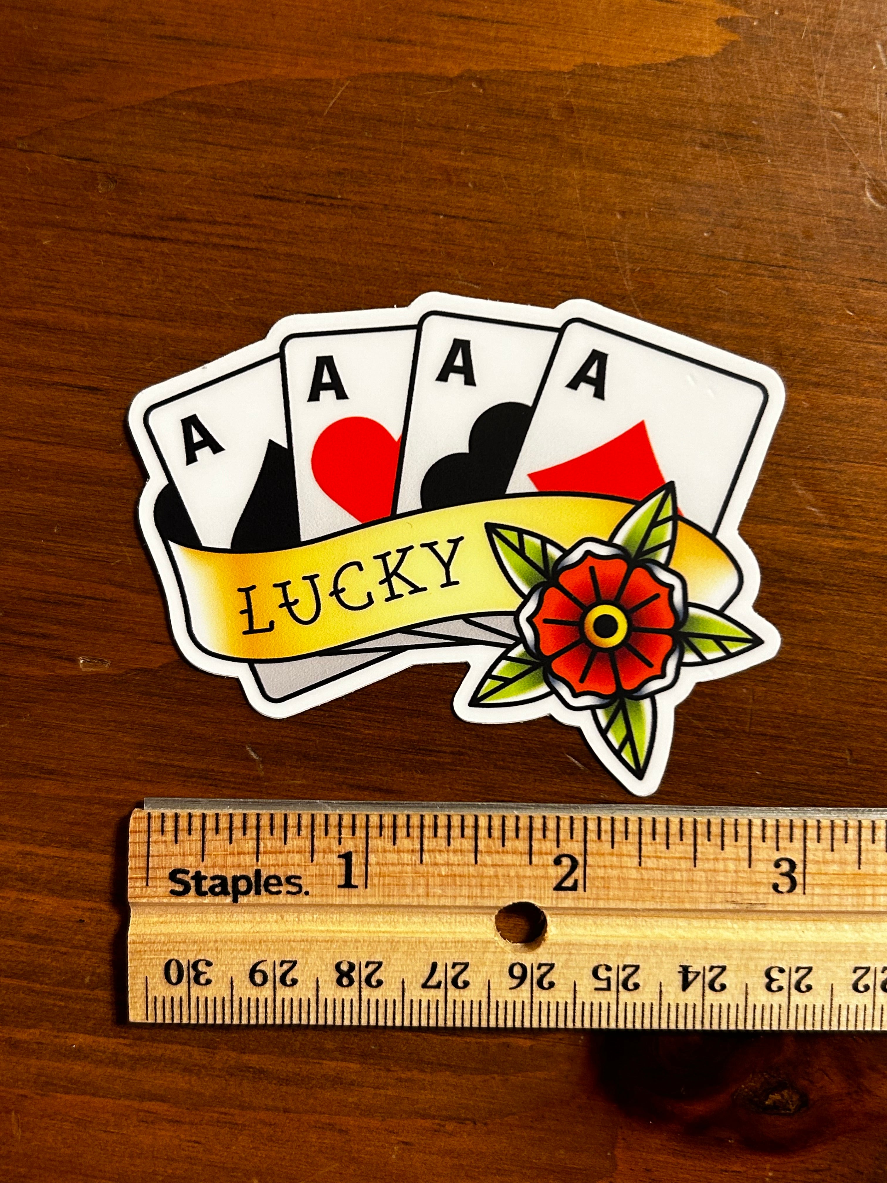 Lucky Four Aces Tattoo Art Style Waterproof Vinyl Sticker